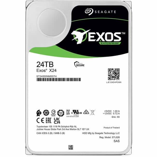 Seagate - Exos X24 ST24000NM007H 24 TB Hard Drive - 3.5" Internal - SAS (12Gb/s SAS) - Conventional Magnetic Recording