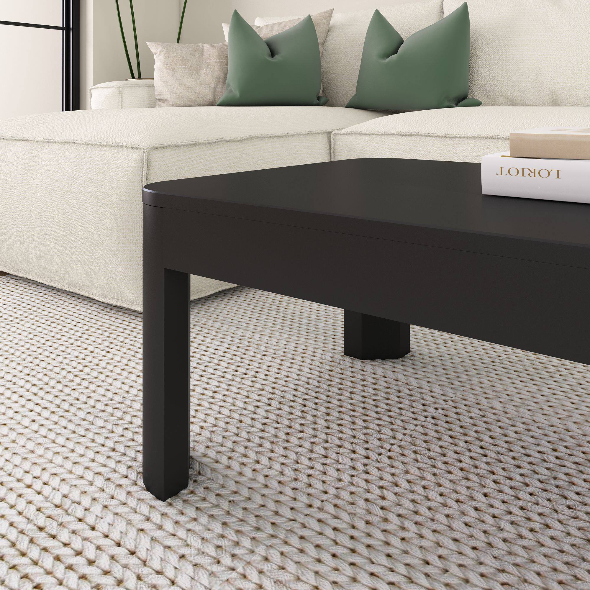 Alt View 3. Plank+Beam - Modern Rounded Rectangular Coffee Table (48in x 24in / 1220mm x 610mm), Black - Black.