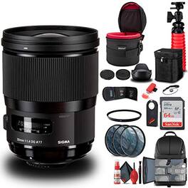 Sigma - 28mm f/1.4 DG HSM Art Lens for Nikon F (441955) Bundle - Black