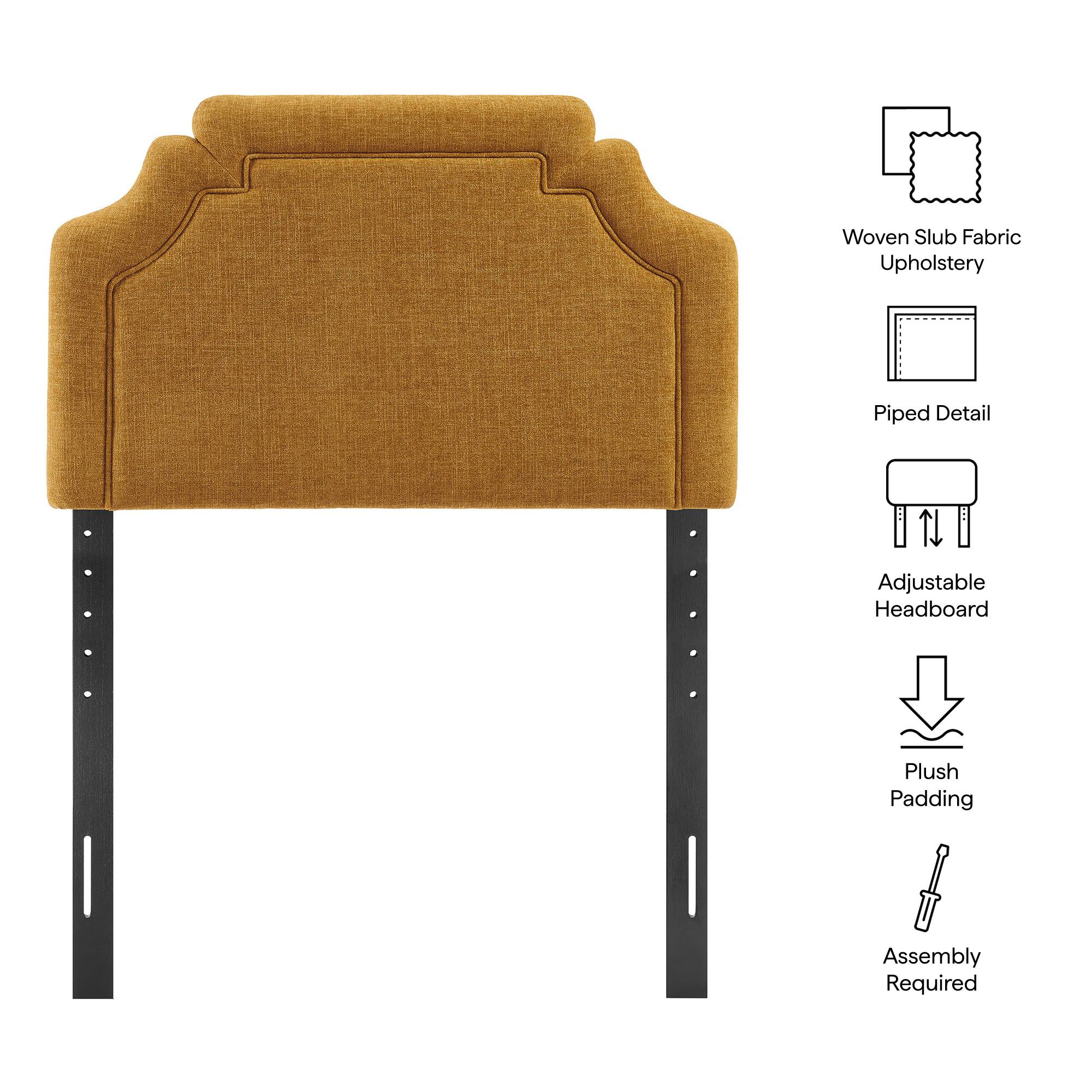 Woven Slub Fabric Upholstery  
Piped Detail  
Adjustable Headboard  
Plush Padding  
Assembly Required