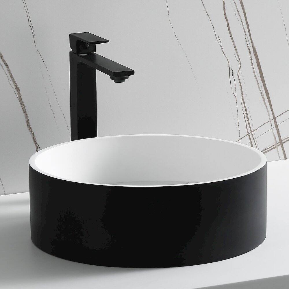 Alt View 1. Alfi - Black Matte 15" Round Solid Surface Resin Sink - Black.