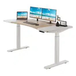Chateau Abodes - 63" Electric Standing Desk with Adjustable Height, Dual Motor Curve Design & 4 Memory Buttons - Oak White