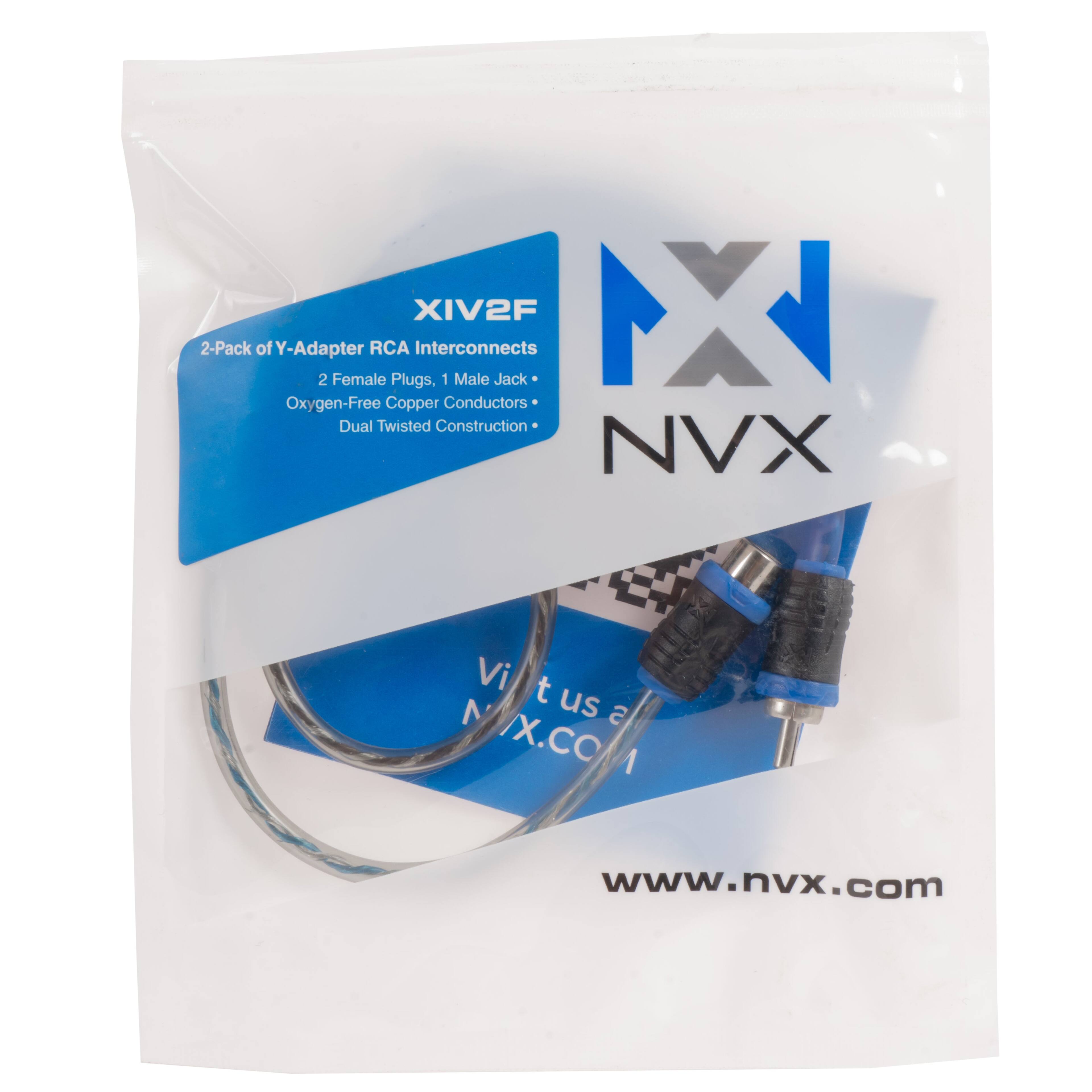 XIV2F  
2-Pack of Y-Adapter RCA Interconnects  
2 Female Plugs, 1 Male Jack  
Oxygen-Free Copper Conductors  
Dual Twisted Construction  

NVX  
www.nvx.com