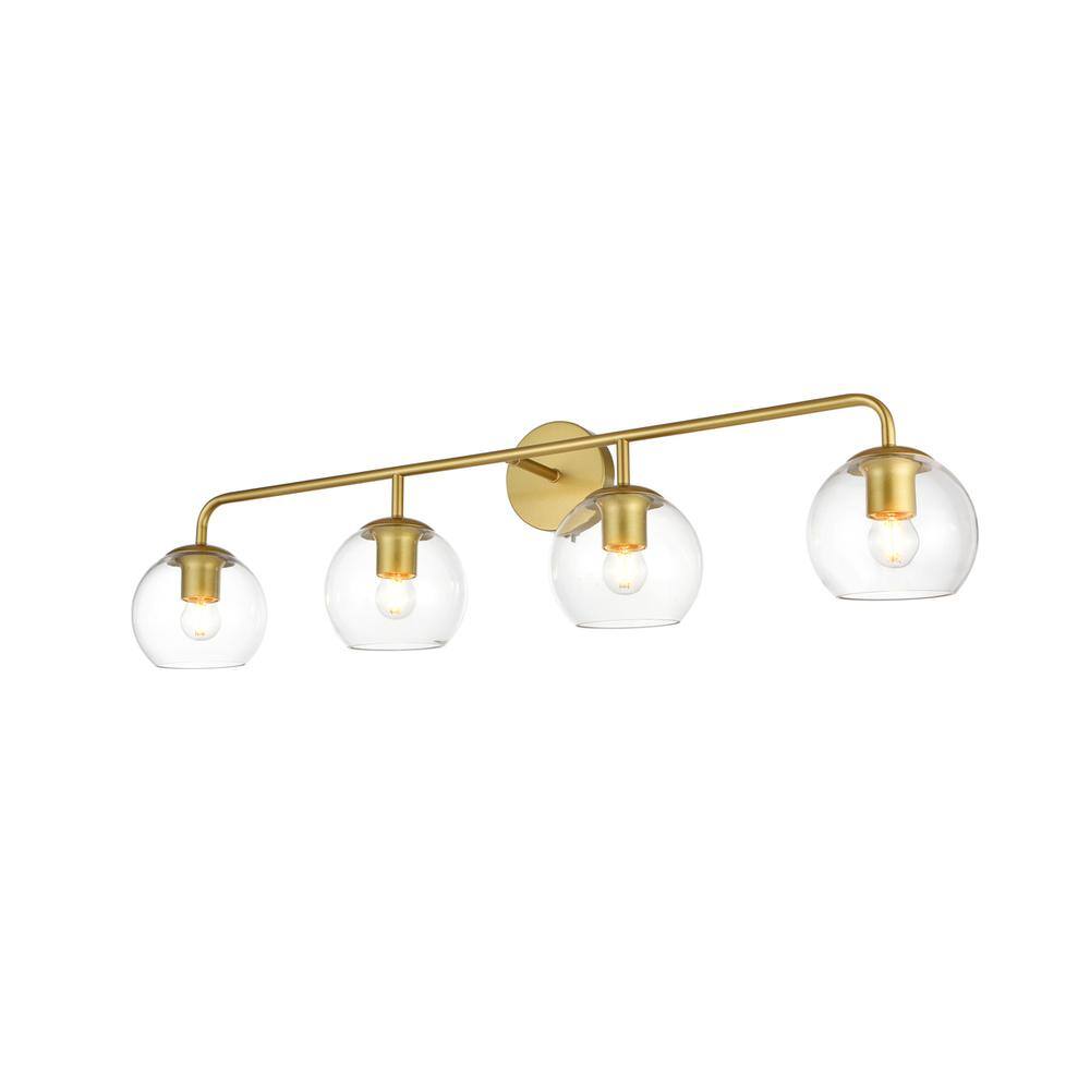 Angle. Living District - Genesis 4 light Brass and Clear Bath Sconce - Brass And Clear.