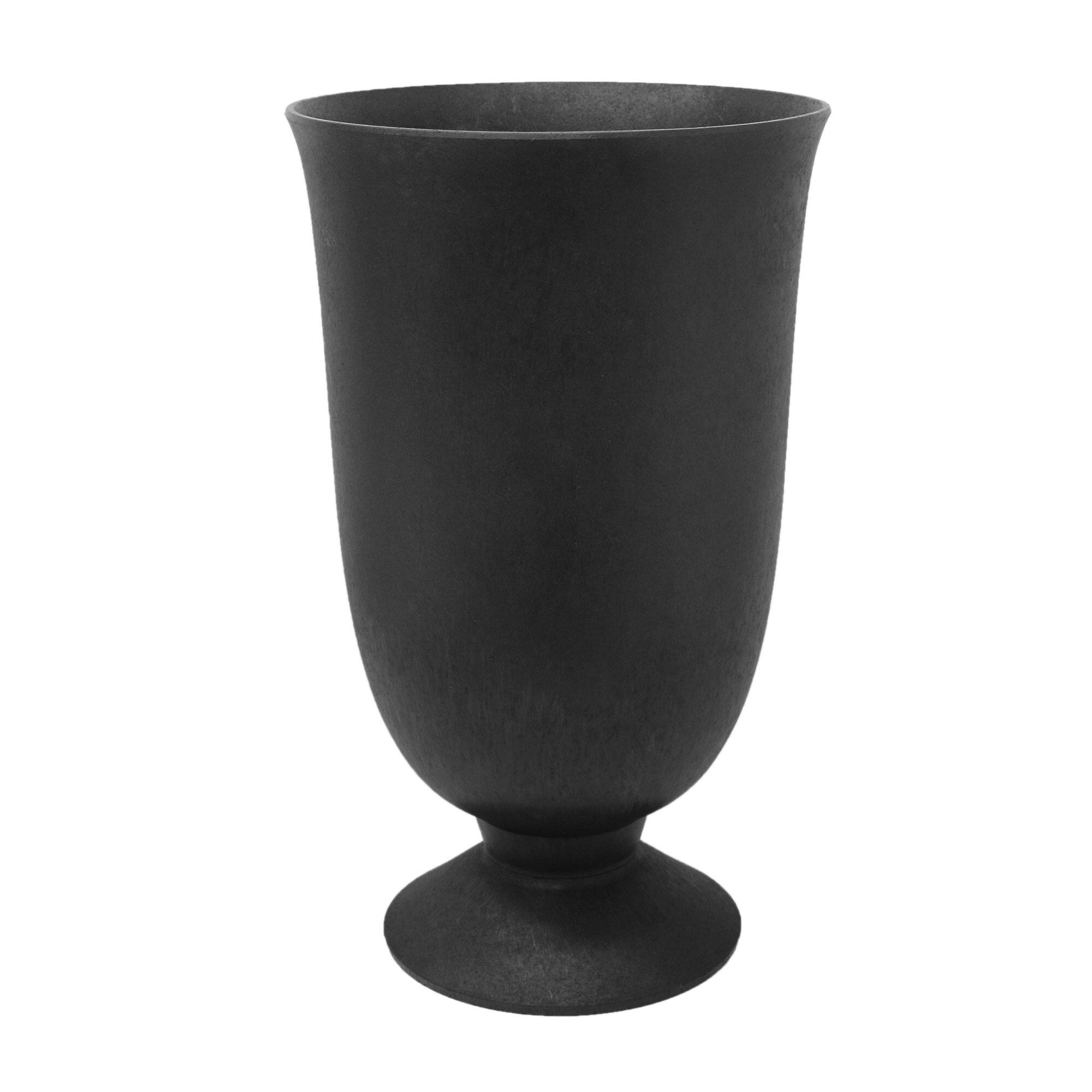 Front. Tierra Verde - Tierra Verde Cadence Indoor Outdoor Self Watering Urn Planter, 14"W x 23"H Black - Black.