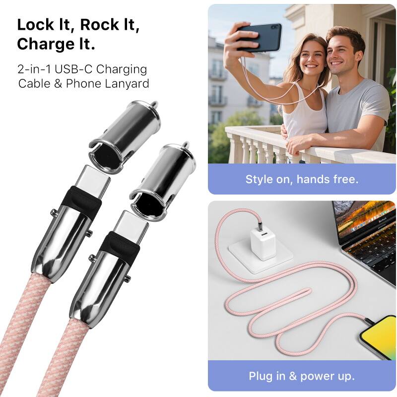 Lock It, Rock It, Charge It. 2-in-1 USB-C Charging Cable & Phone Lanyard. Style on, hands free. Plug in & power up.