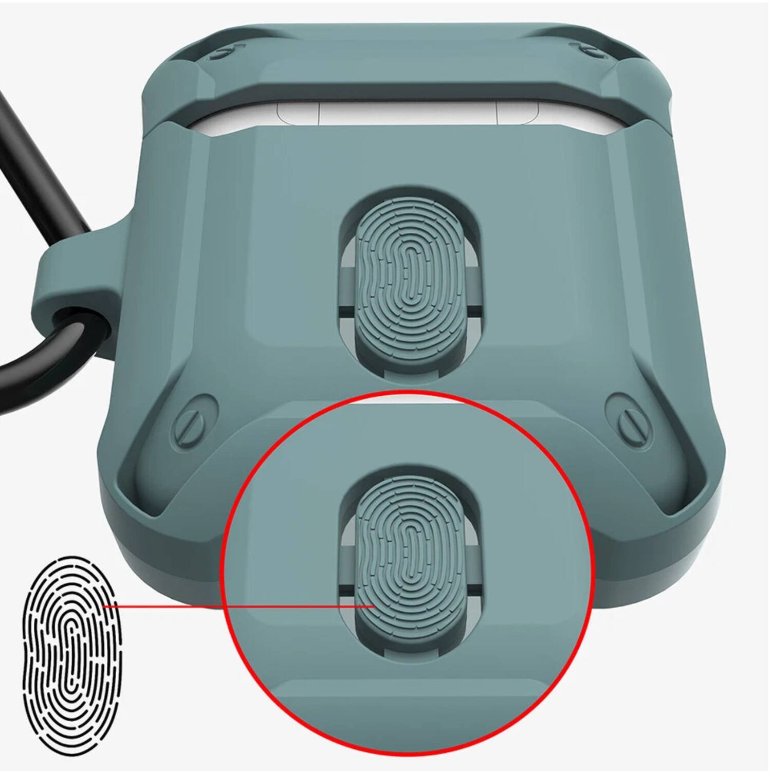 Angle. Home Collection - Shockproof AirPods Case Cover with Keychain - AirPods 1st / AirPods 2nd Black+Blue.