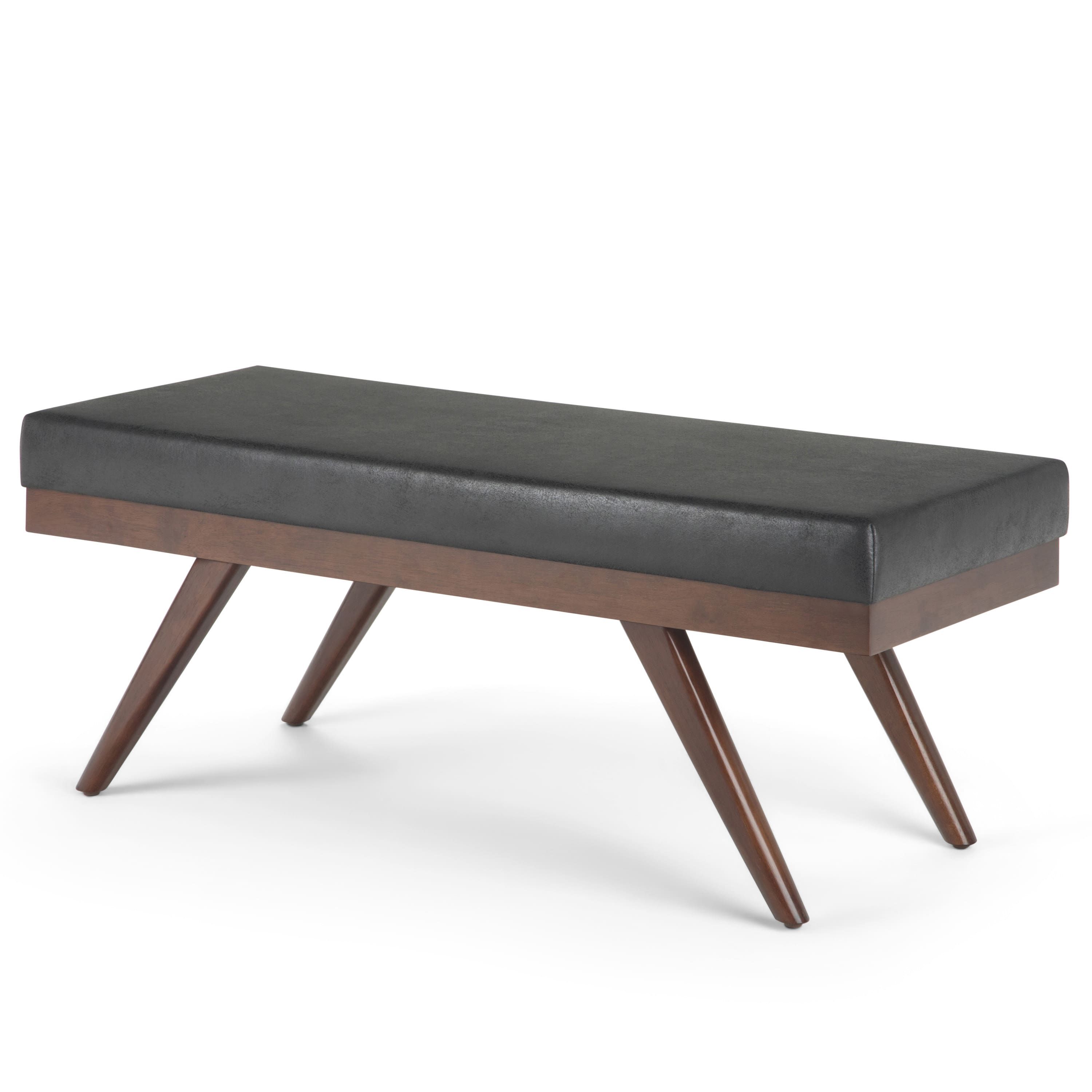 Angle. Simpli Home - Chanelle Mid Century Ottoman Bench - Distressed Black.