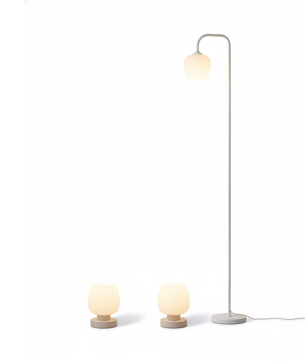 FINEAK - 3-Piece Lamp Set: 2 Touch Bedside Table Lamps + 1 Floor Lamp - Modern Opal Glass Lamps with LED Bulbs - White