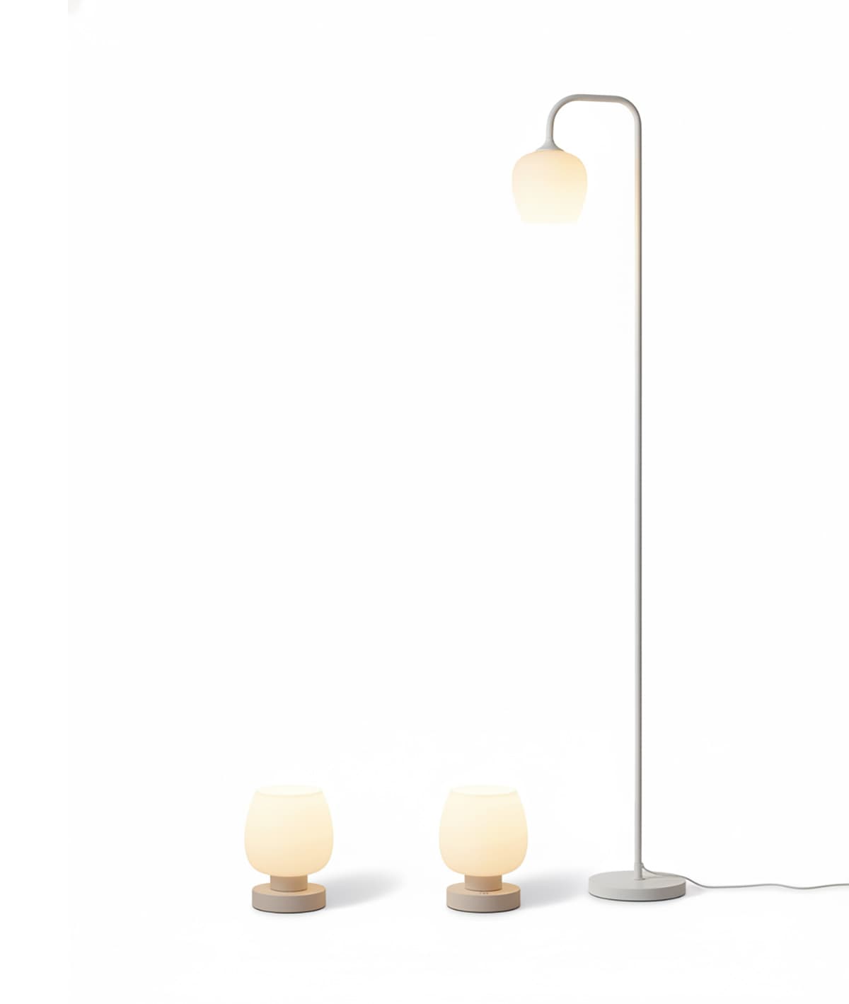 Front. FINEAK - 3-Piece Lamp Set: 2 Touch Bedside Table Lamps + 1 Floor Lamp - Modern White Opal Glass Lamps with LED Bulbs - White.