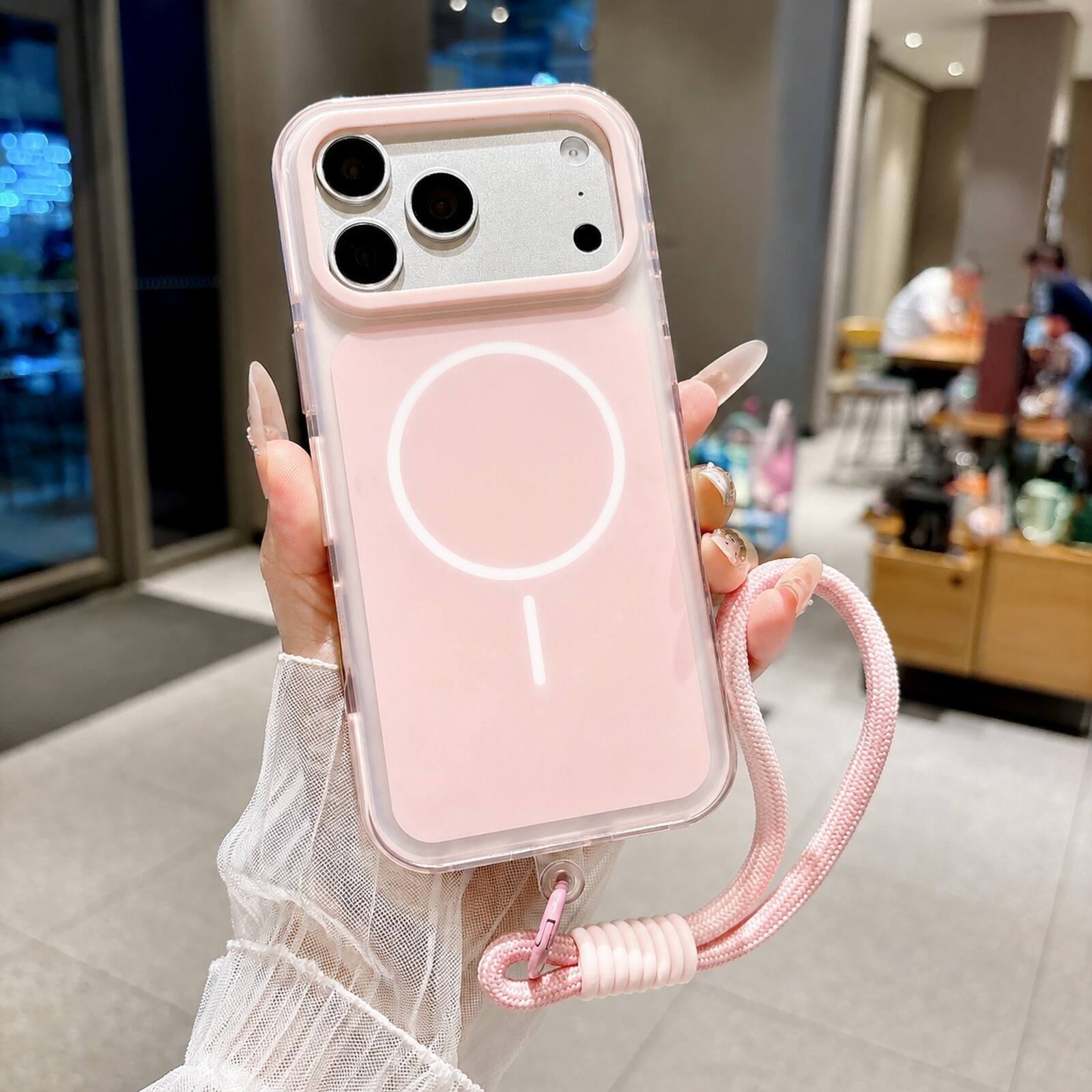 Front. Dteck - For Apple iPhone 17 Pro Max Magnetic Case Compatible With Magsafe Shockproof Rugged PC Cover With Wrist Strap - Pink.