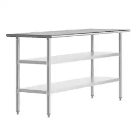 Flash Furniture - Reese 24x72 Portable Prep and Work Table with NSF Certified 18 Gauge Stainless Steel Top Shelf and 2 Adjustable Galvaniz - Gray