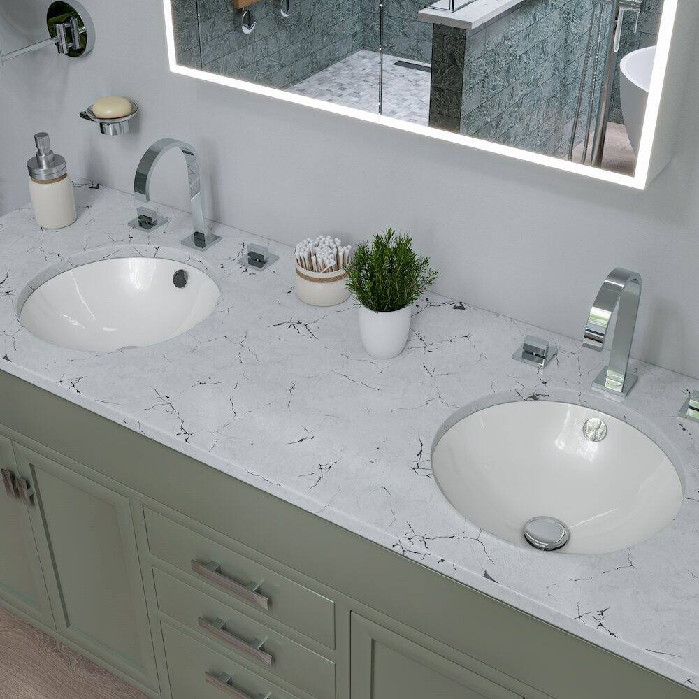 Left. Alfi - White 17" Round Undermount Ceramic Sink - White.