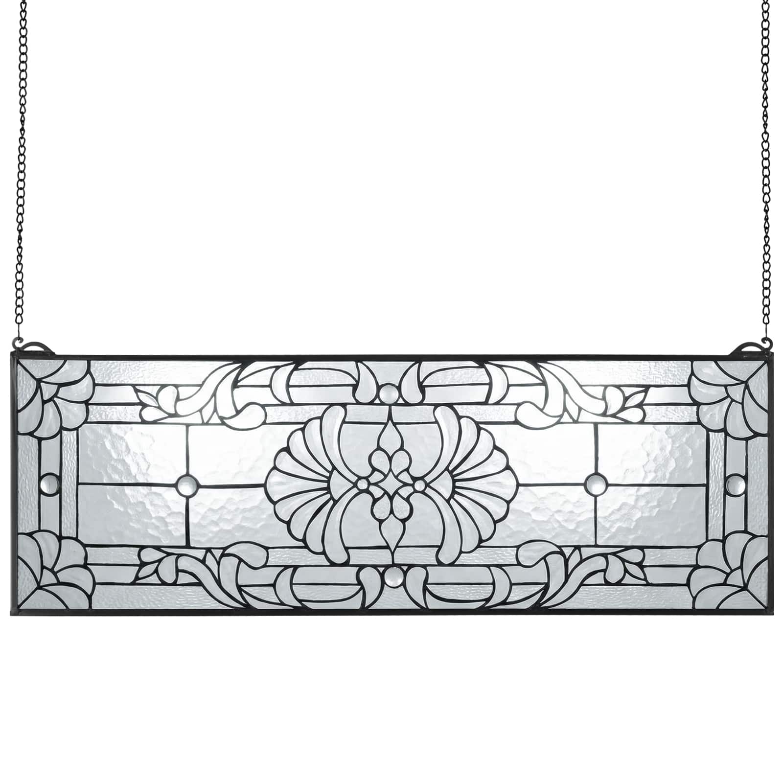 VEVOR - Stained Glass Window Panel, 35.2" x 13" Tiffany Style Hanging Transom Window Panel with Chain - Colorful