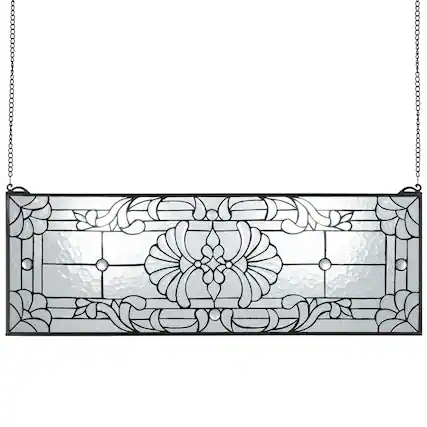 Front. VEVOR - Stained Glass Window Panel, 35.2" x 13" Tiffany Style Hanging Transom Window Panel with Chain - Colorful.