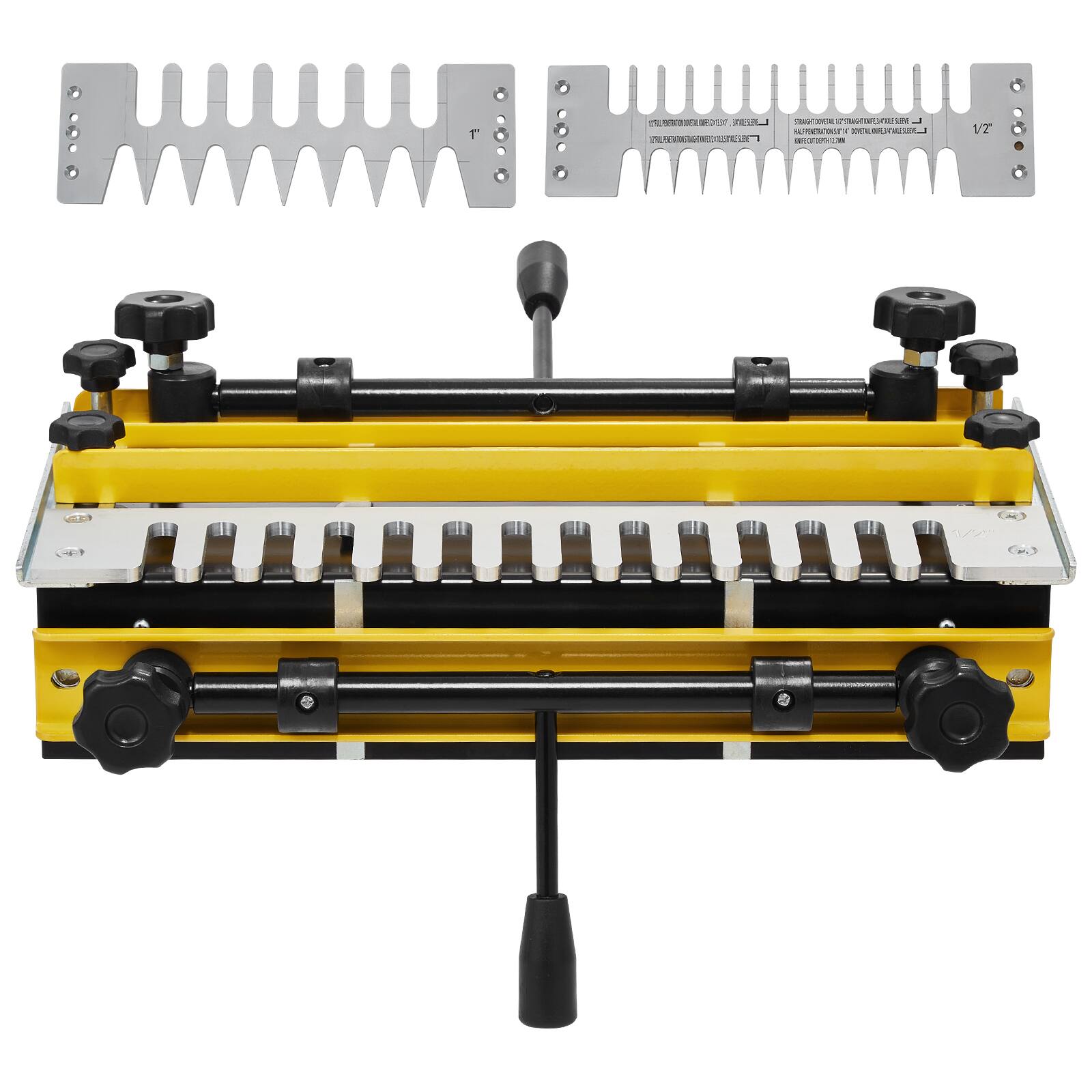 Alt View 5. VEVOR - Dovetail Jig, 12 in Width, Dove Tailing Router Jigs with 4 Router Bits & 3 Templates, Precise Alignment Dove Tail Jig - Yellow;Silver;Black.