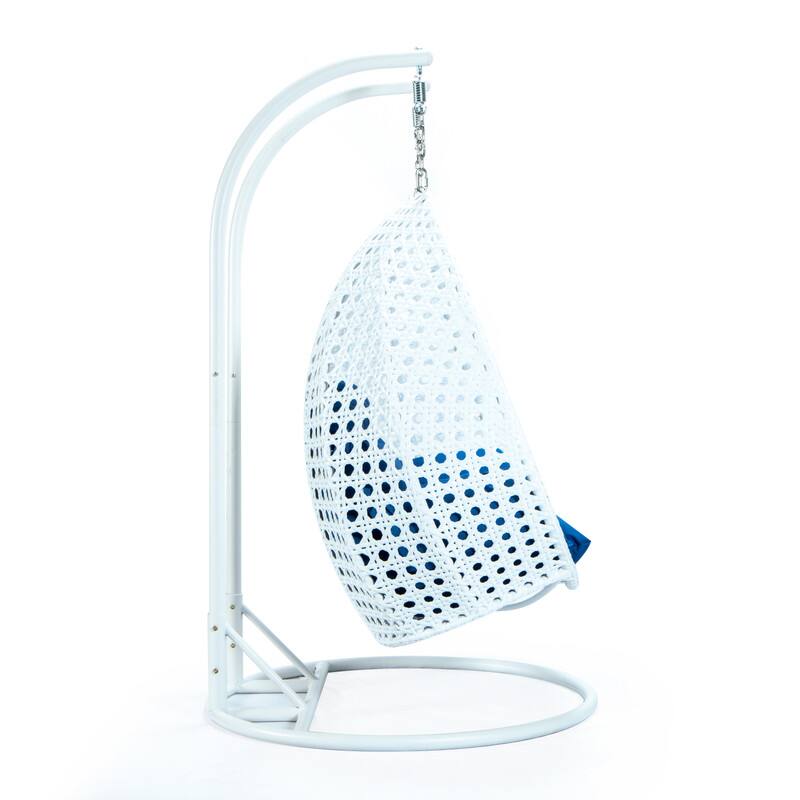 Alt View 1. LeisureMod - Leisuremod Modern 2-Person Outdoor Egg Swing White Wicker Chair with Stand, Plush Washable Cushions & Waterproof Cover - Dark Green.