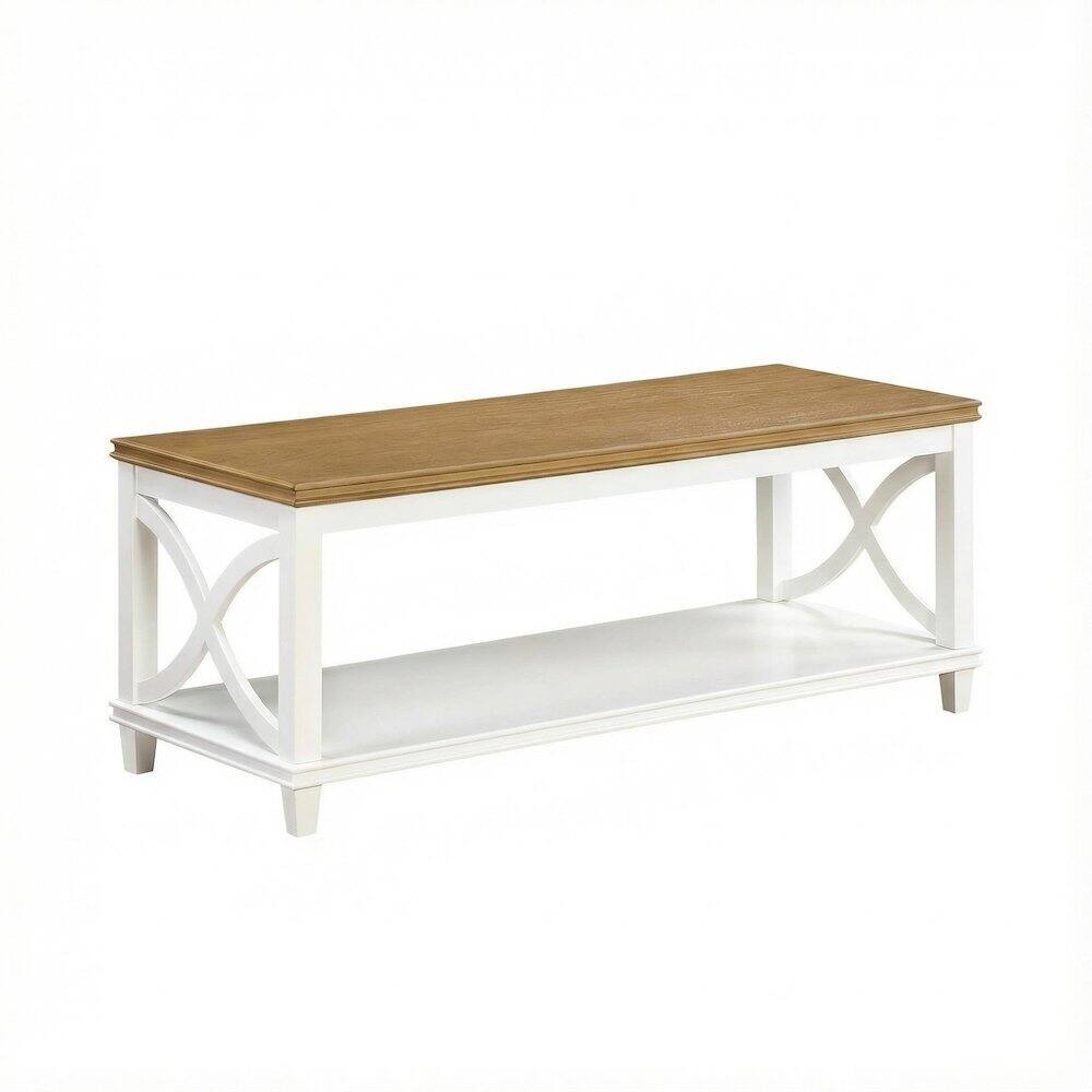 Front. FurniFact - Driftwood White Coffee Table MDF Modern Farmhouse Design Durable Surface - Driftwood / White.
