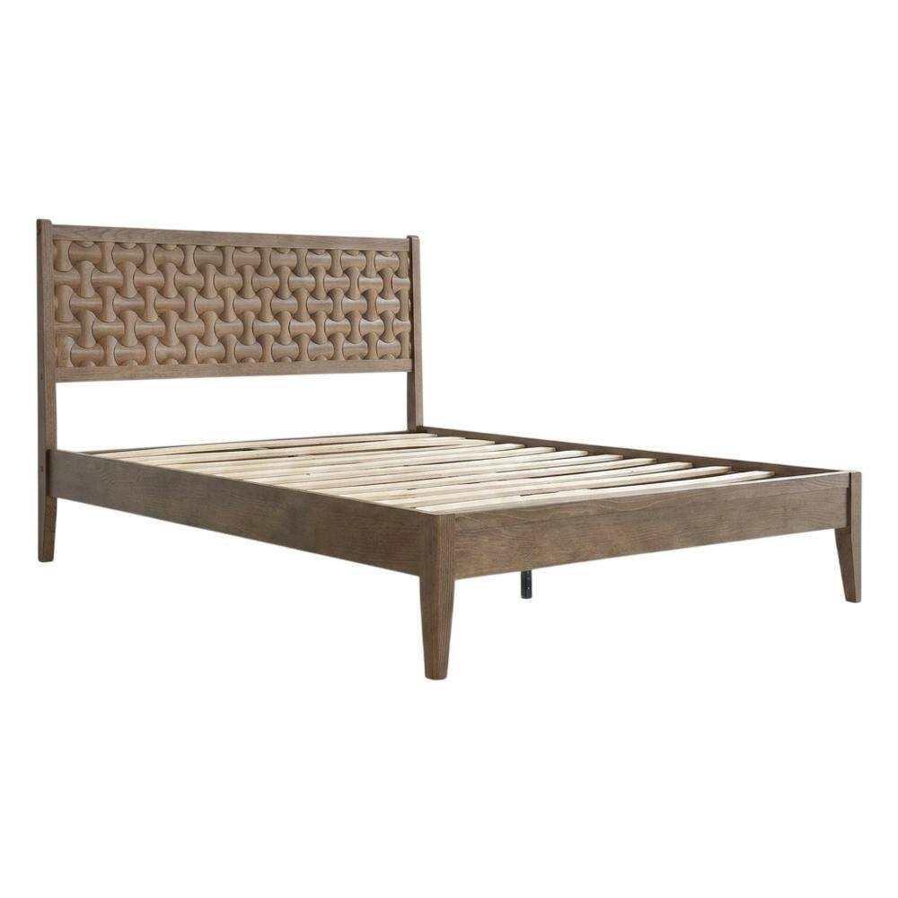 Left. FurniFact - Solid Wood Platform Bed, Headboard & Footboard with Storage - Barnwood.