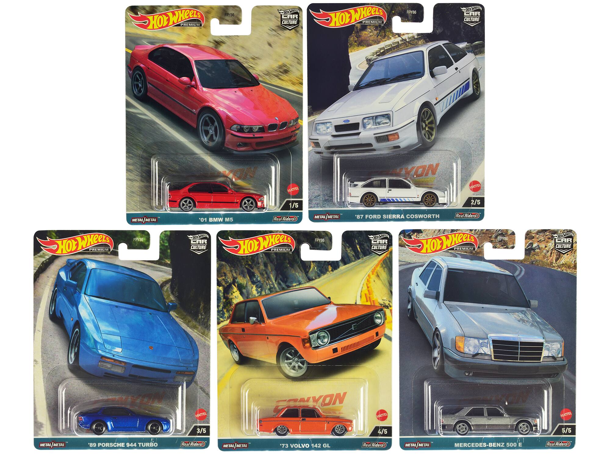 "Canyon Warriors" 5 piece Set "Car Culture" Series die cast model cars by Hot Wheels - Multicolor