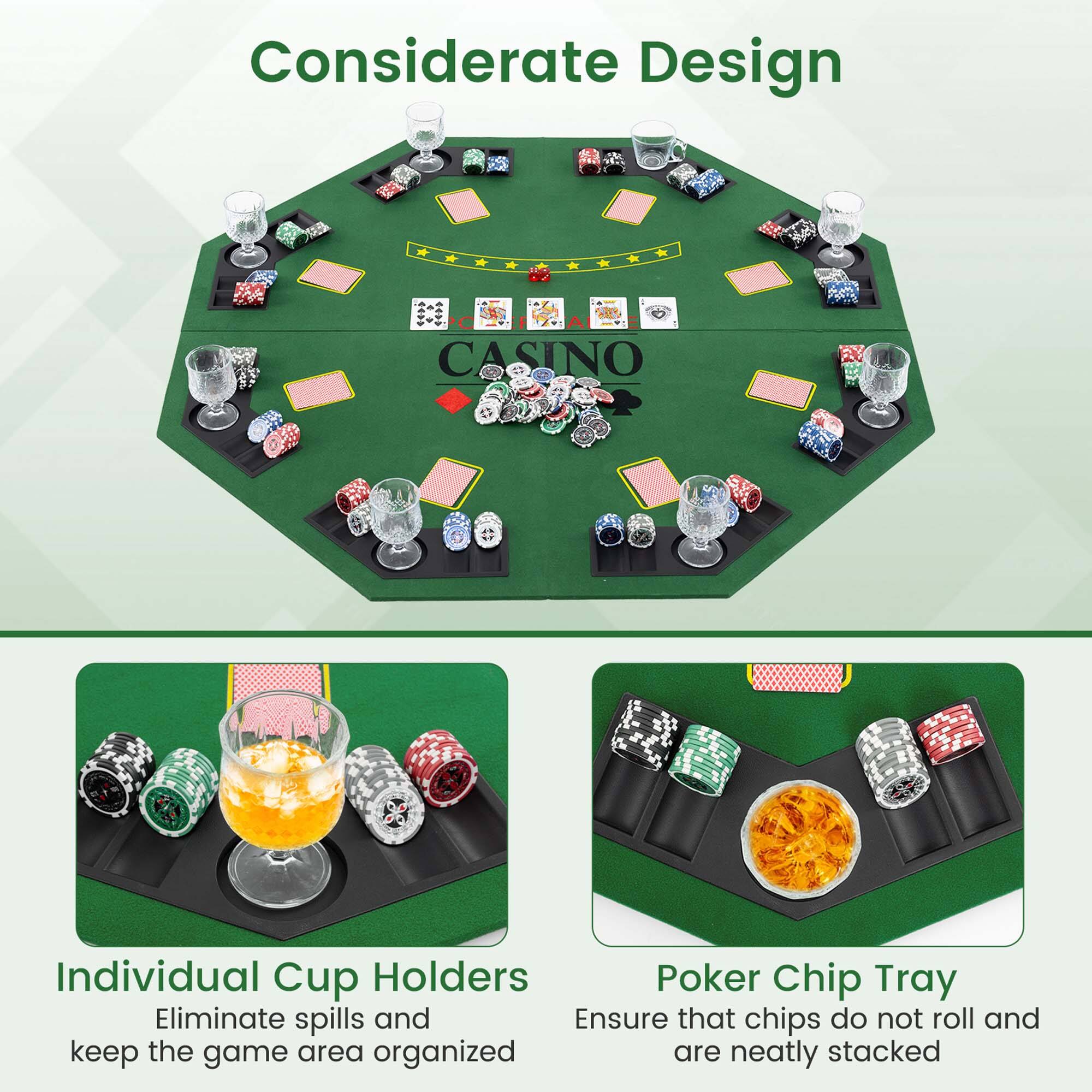 Considerate Design, CASINO, Individual Cup Holders, Poker Chip Tray, Eliminate spills and keep the game area organized, Ensure that chips do not roll and are neatly stacked