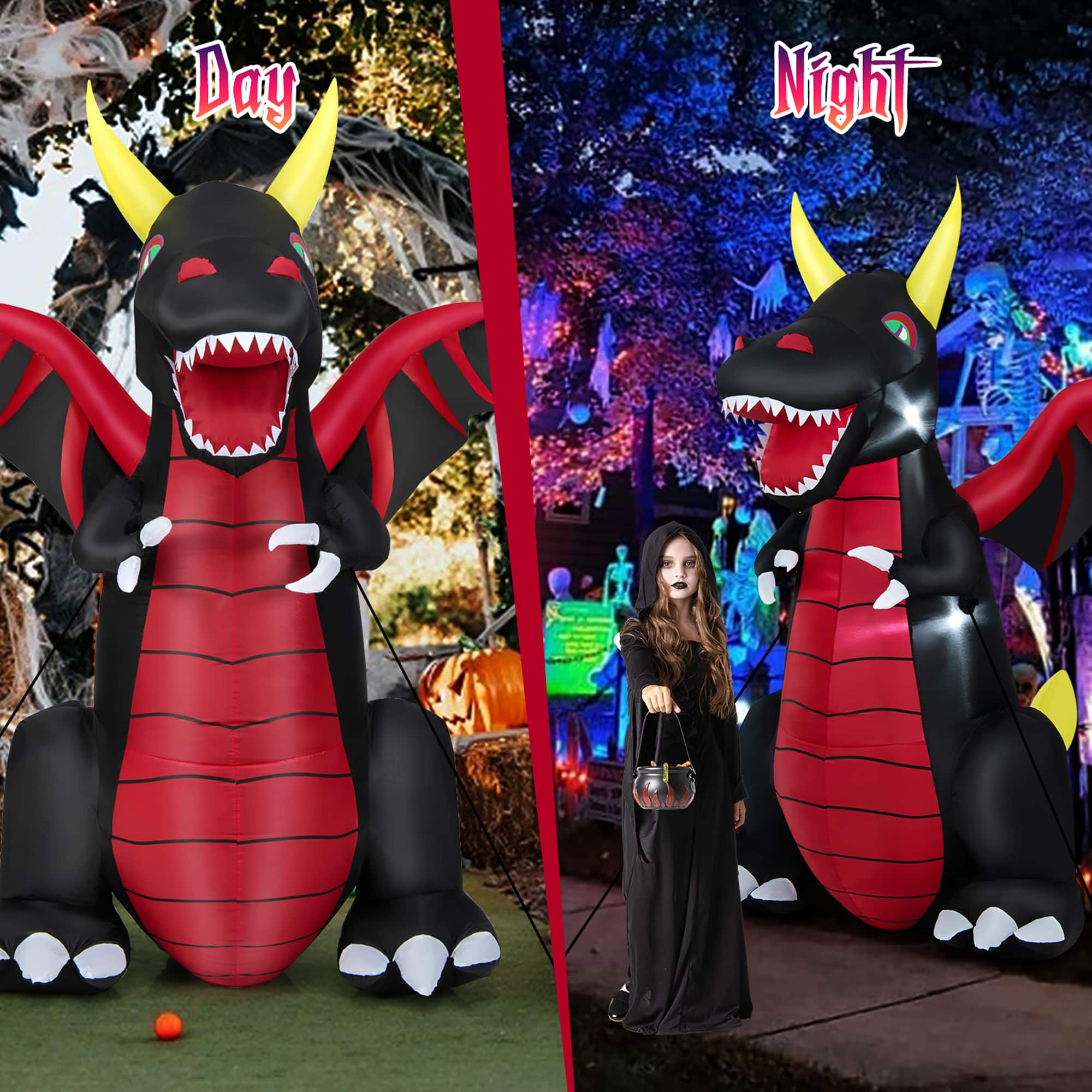 Costway Ft Halloween Inflatable Fire Dragon Giant Blow Up Decoration