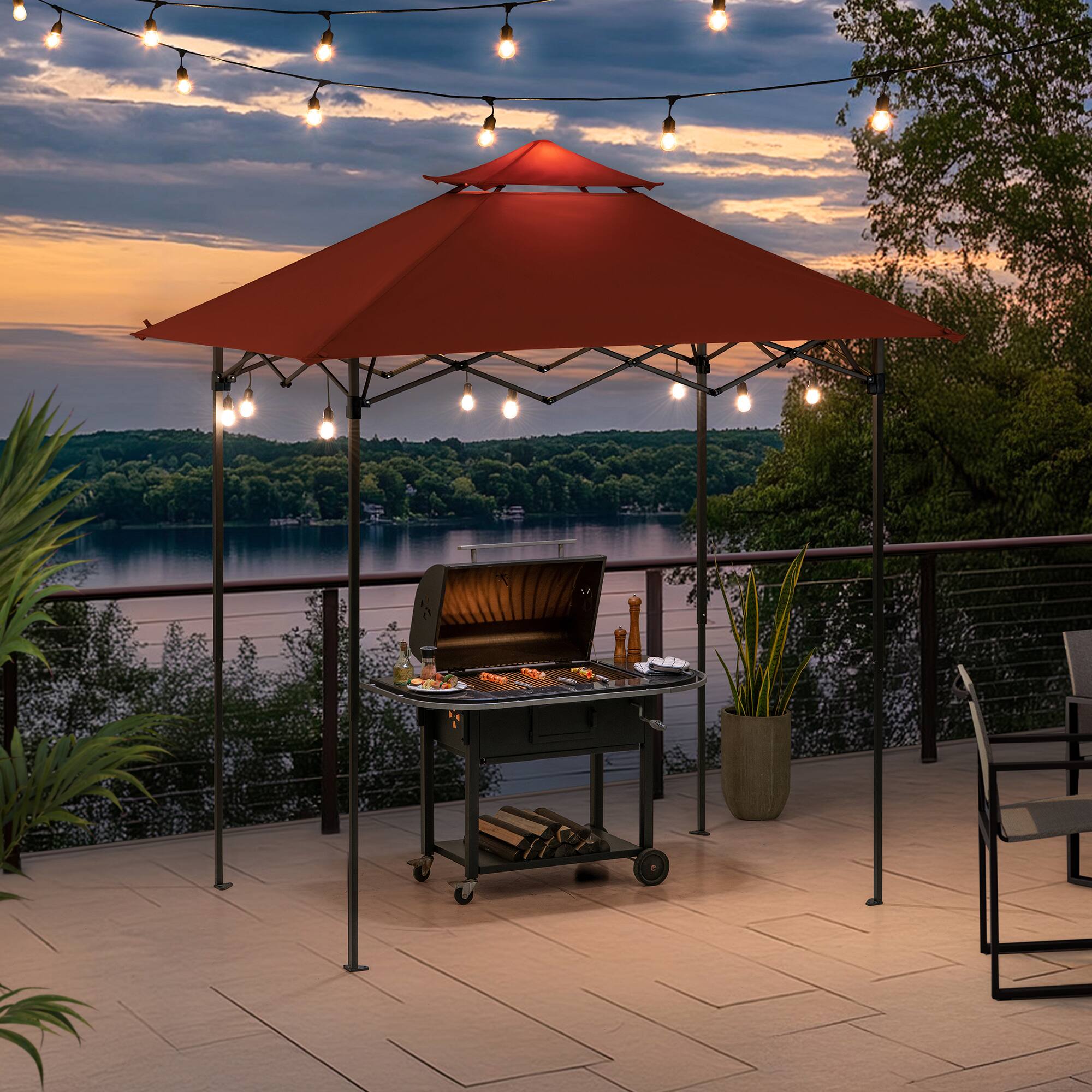 Alt View 6. SUNJOY - Sunjoy 8ft. x 5ft. Double Roof Red Pop up Grill Gazebo with Portable Bag and Removable Remote Control Light - red.