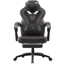Dowinx - Gaming Chair Ergonomic with Adjustable Massage Lumbar Support, Reclining Office Chair with Footrest for Adults - Black
