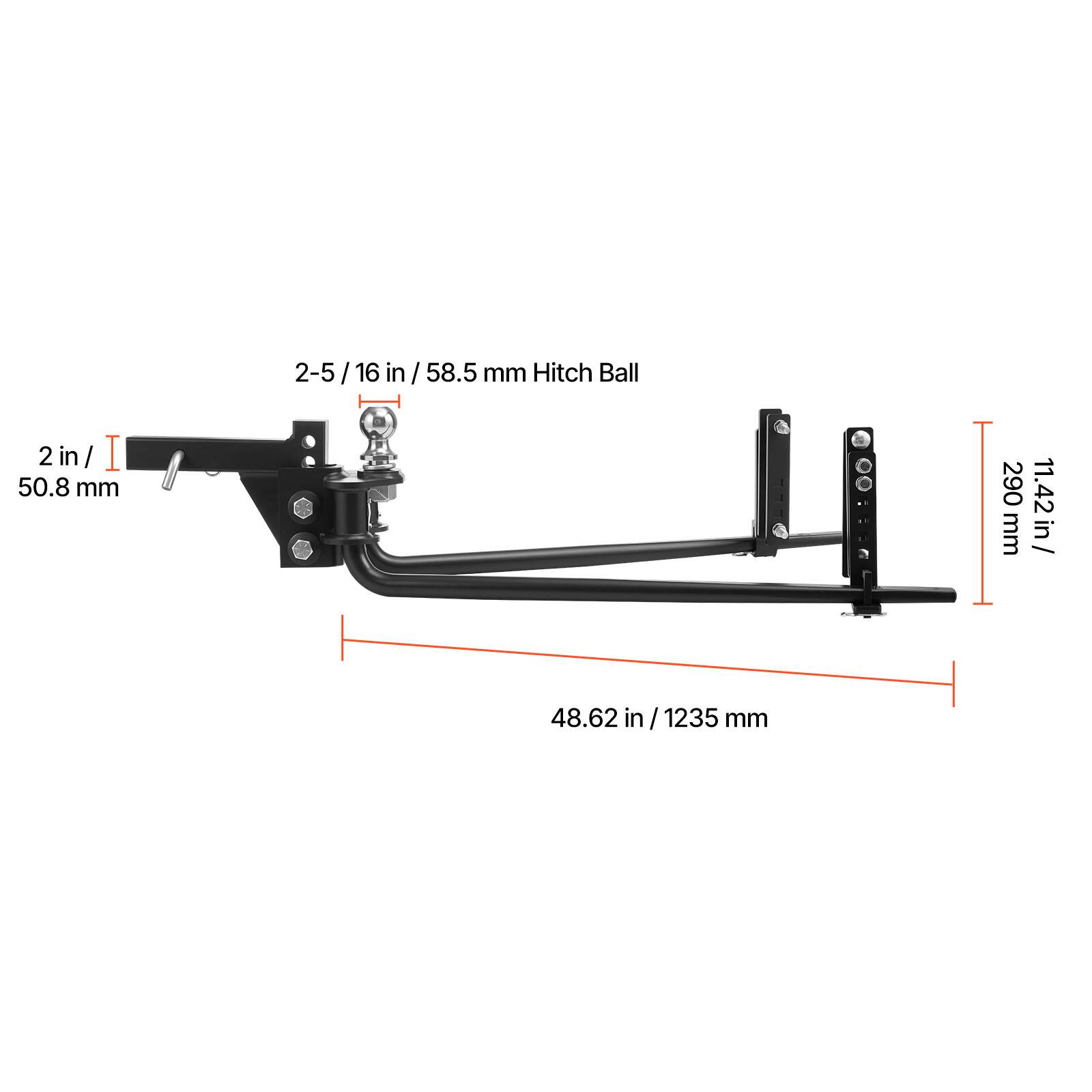 2-5/16 in / 58.5 mm Hitch Ball  
2 in / 50.8 mm  
290 mm / 11.42 in  
48.62 in / 1235 mm