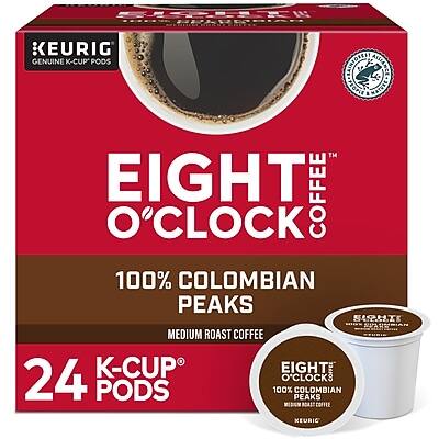EIGHT O'CLOCK COFFEE  
100% COLOMBIAN PEAKS  
MEDIUM ROAST COFFEE  
24 K-CUP PODS  
KEURIG GENUINE K-CUP PODS