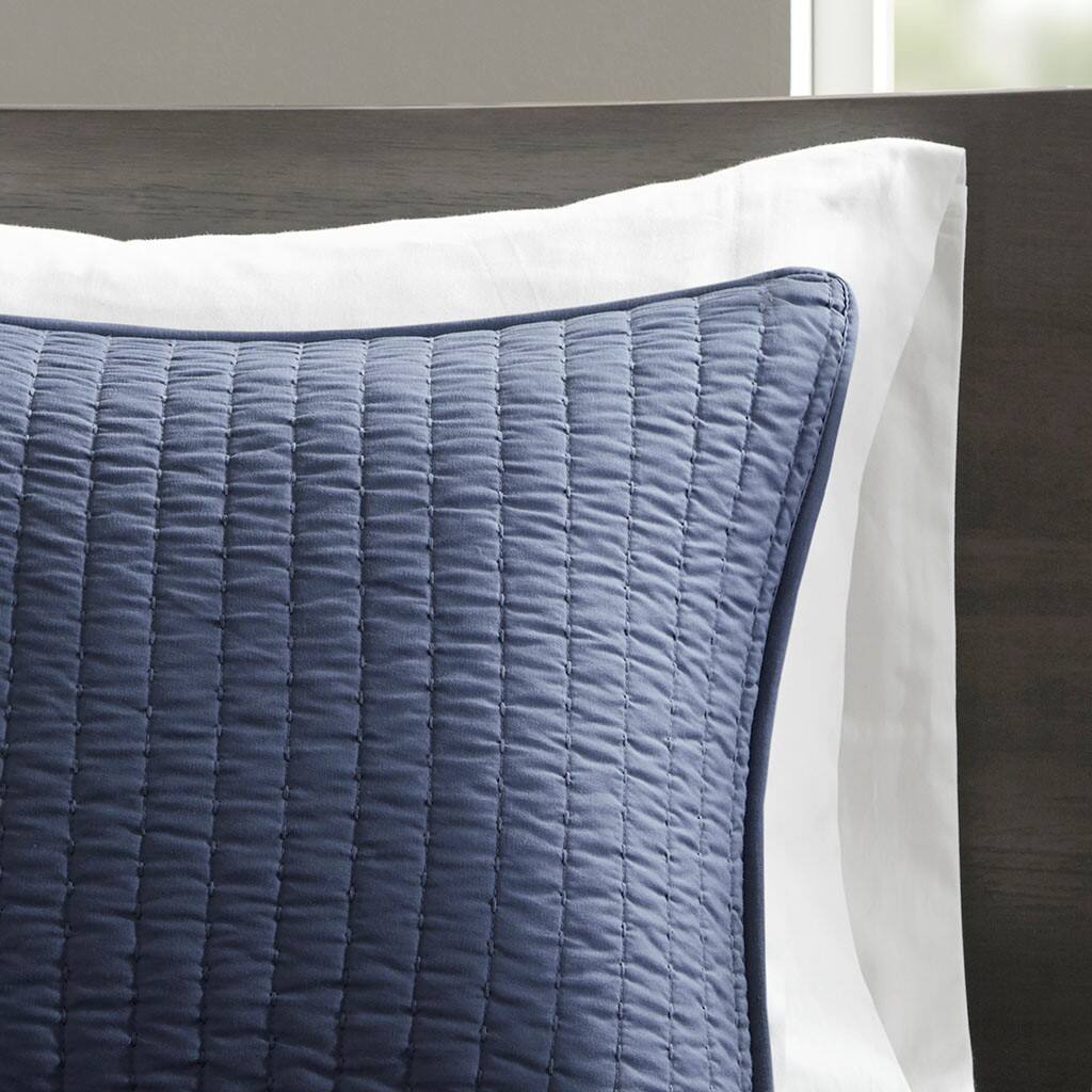 Alt View 3. Gracie Mills - Gracie Mills Becker Cozy Reversible Pick Stitch Quilt Set with Matching Shams - Navy.