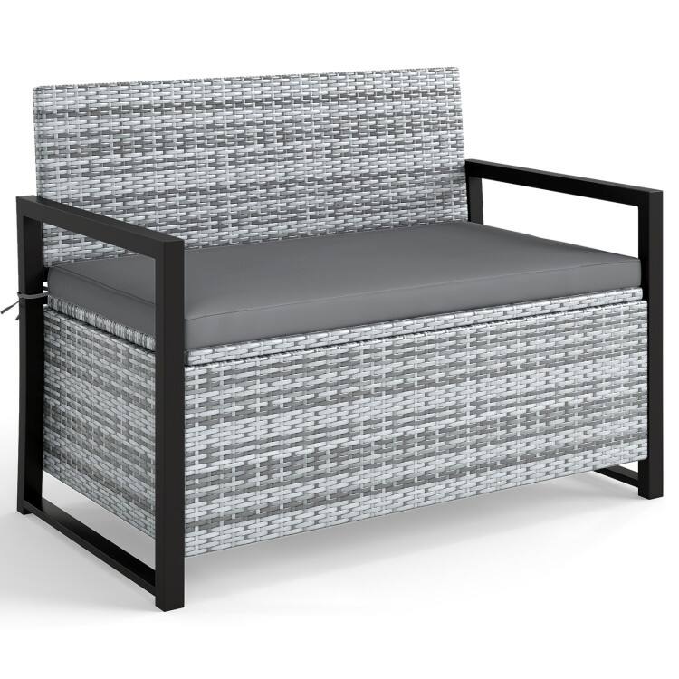 Alt View 3. Mondawe - 46" Patio Storage Bench Wicker Loveseat with Built-in 40 Gal Storage - Gray.