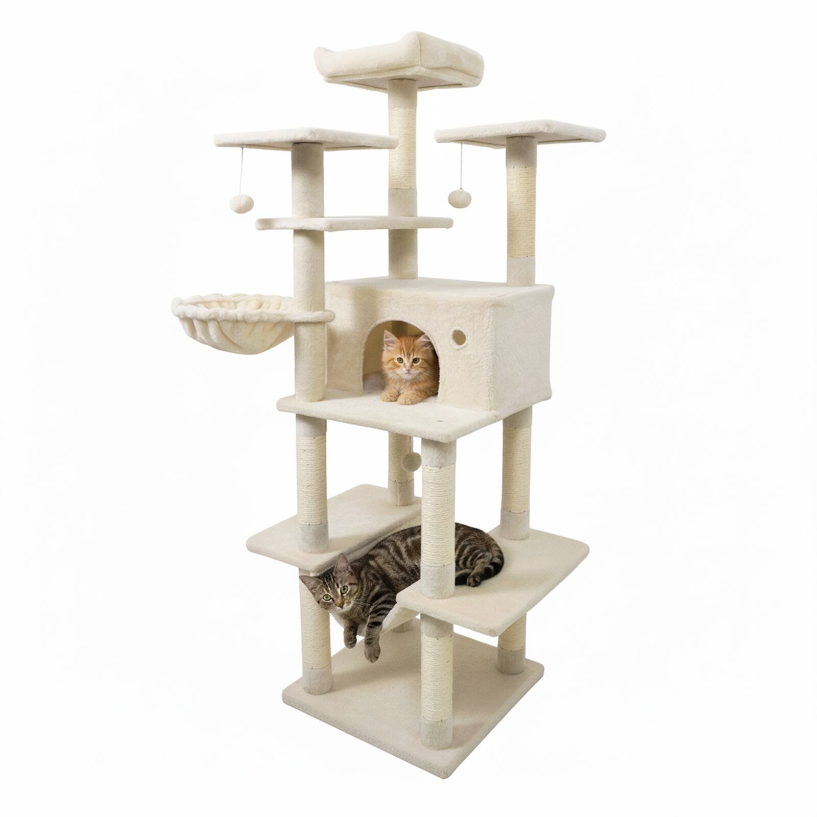 Alt View 10. Gymax - Gymax 63'' Large Cat Tree for Indoor Cats w/Plush Top Perch Condo Hammock Basket Bed Beige.