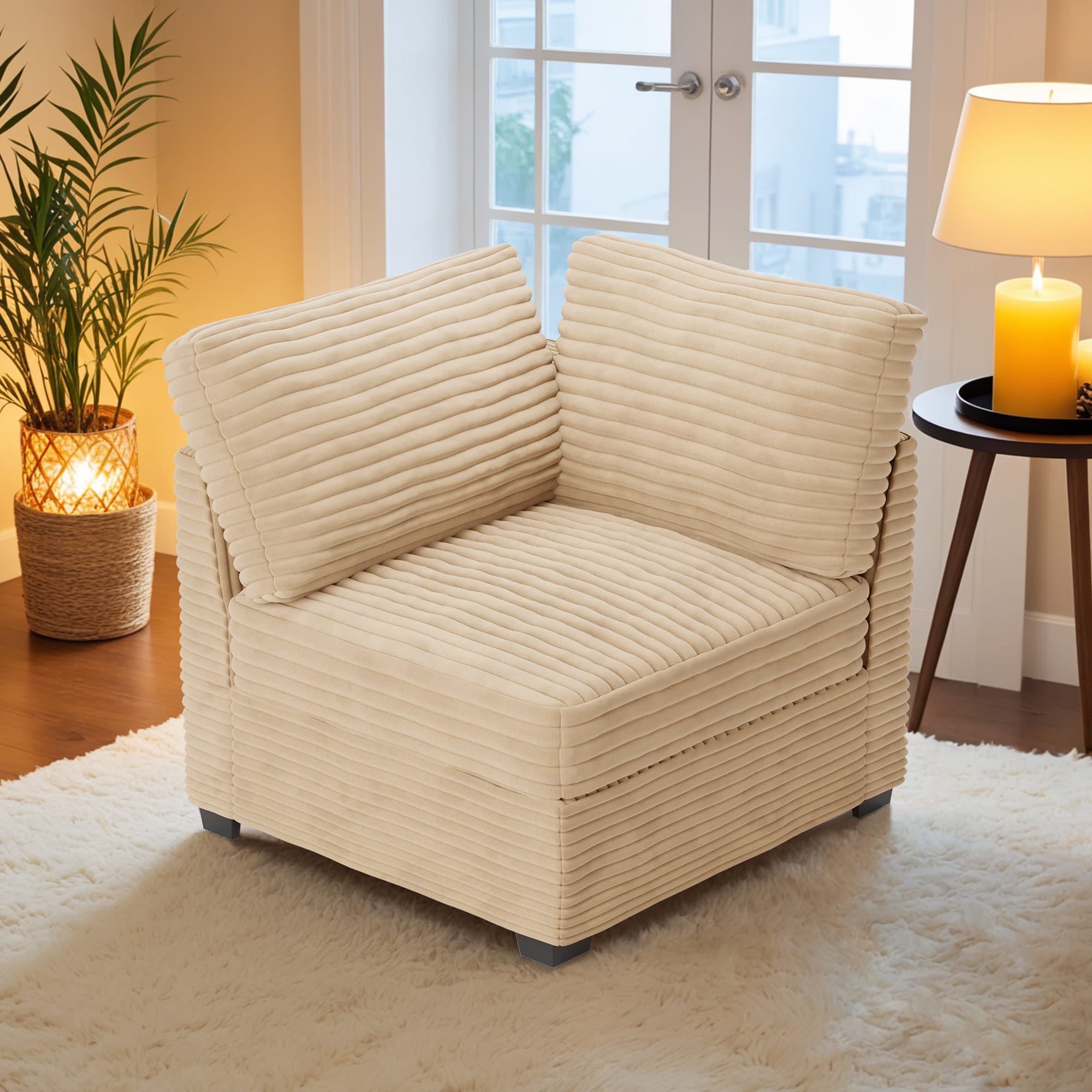 Ovios - Modular Sectional Sofa Piece or Set, Compatible with Corner Chair, Middle Chair and Ottoman - A Corner Chair(Beige)