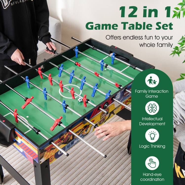 12 in 1 Game Table Set  
Offers endless fun to your whole family  

- Family Interaction Game  
- Intellectual Development  
- Logic Thinking  
- Hand-eye coordination