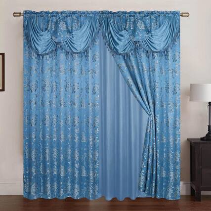 Front. RT Designers Collection - RT Designers Collection Clayton Blue 2-Piece Room Darkening Grommet Curtains - 54" x 84" Each - Blue.