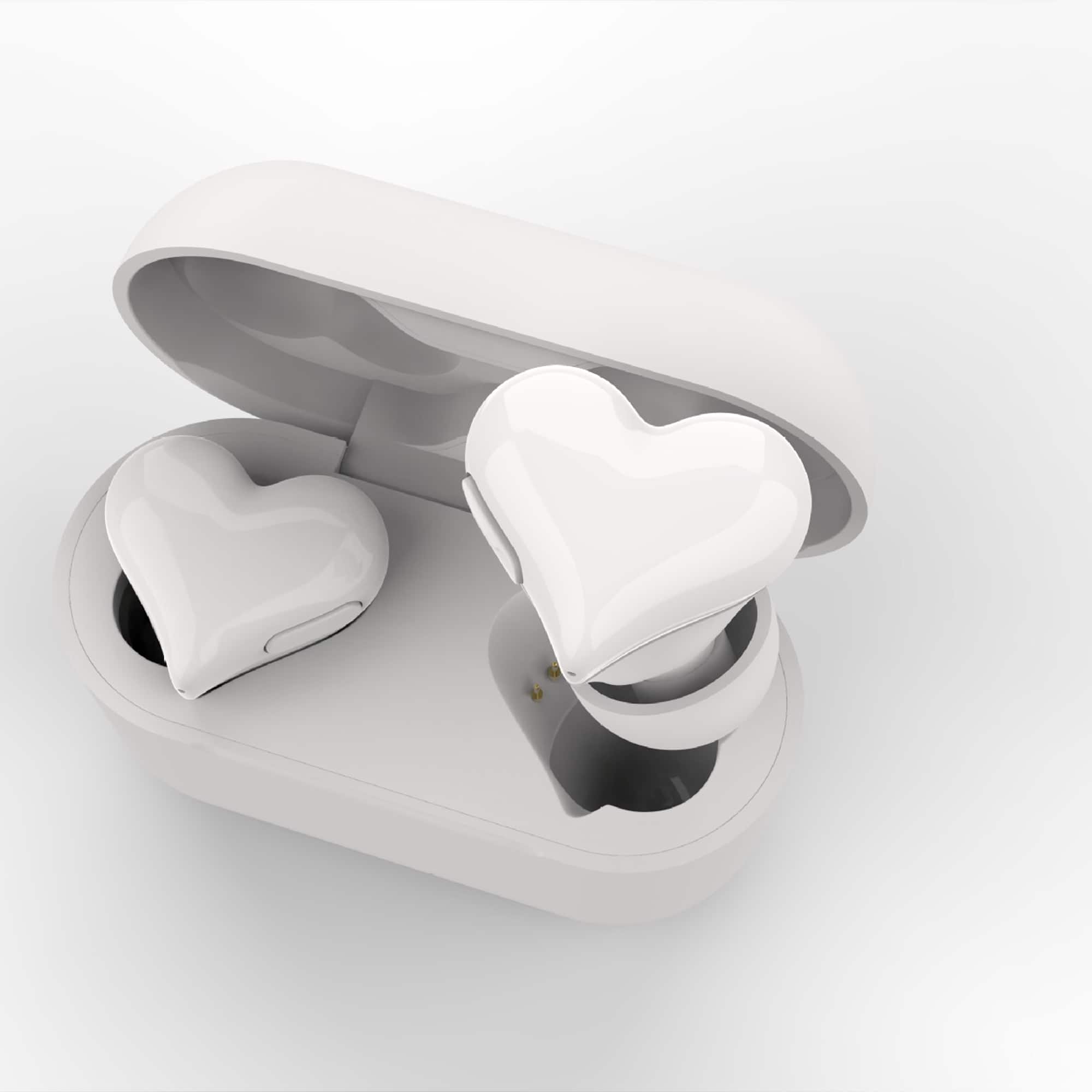 YONWAY - Heart Shaped In-Ear Wireless Bluetooth Earbuds, Stereo Sound Noise Canceling Earphones with Charging Case for Girls
