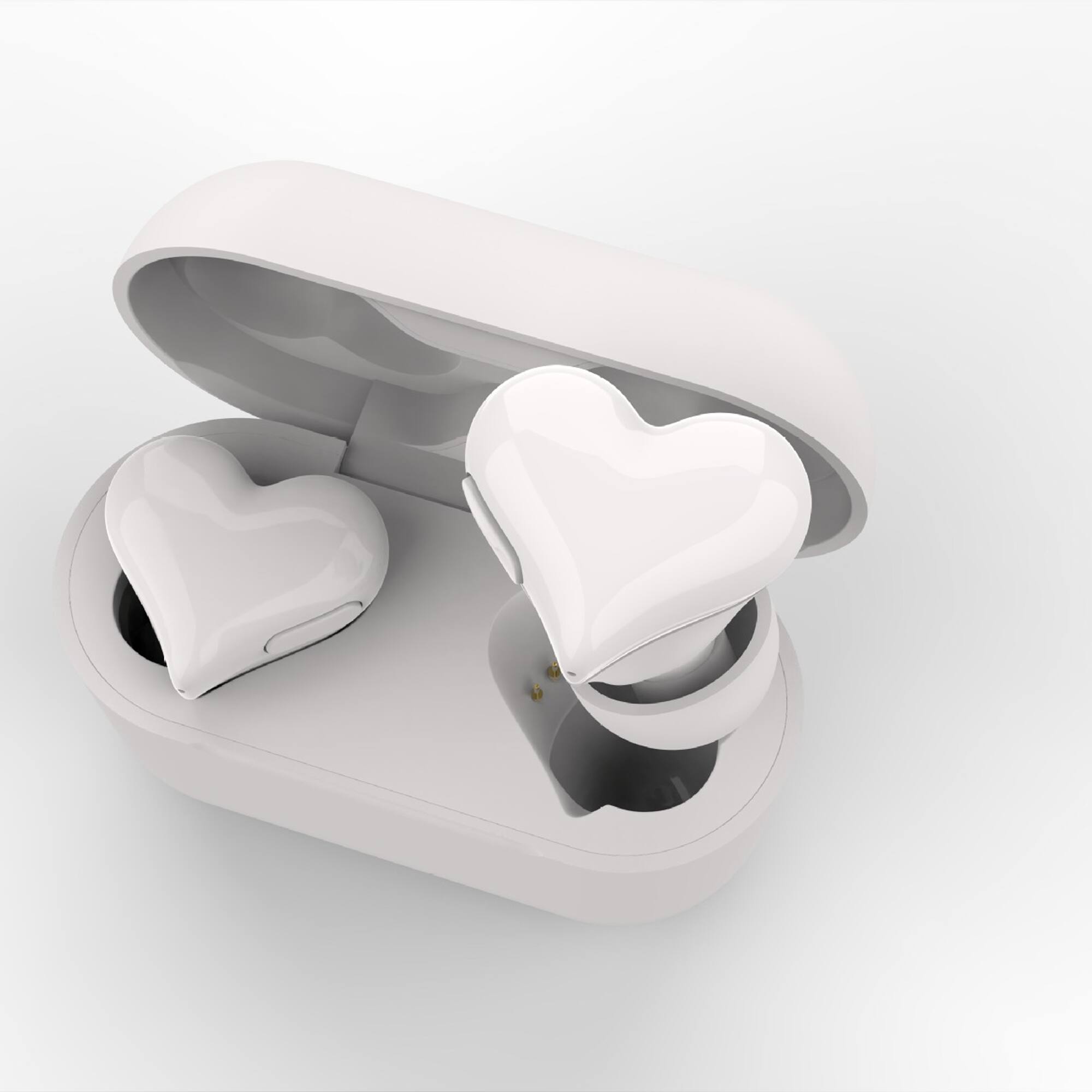 Front. YONWAY - Heart Shaped In-Ear Wireless Bluetooth Earbuds, Stereo Sound Noise Canceling Earphones with Charging Case for Girls.