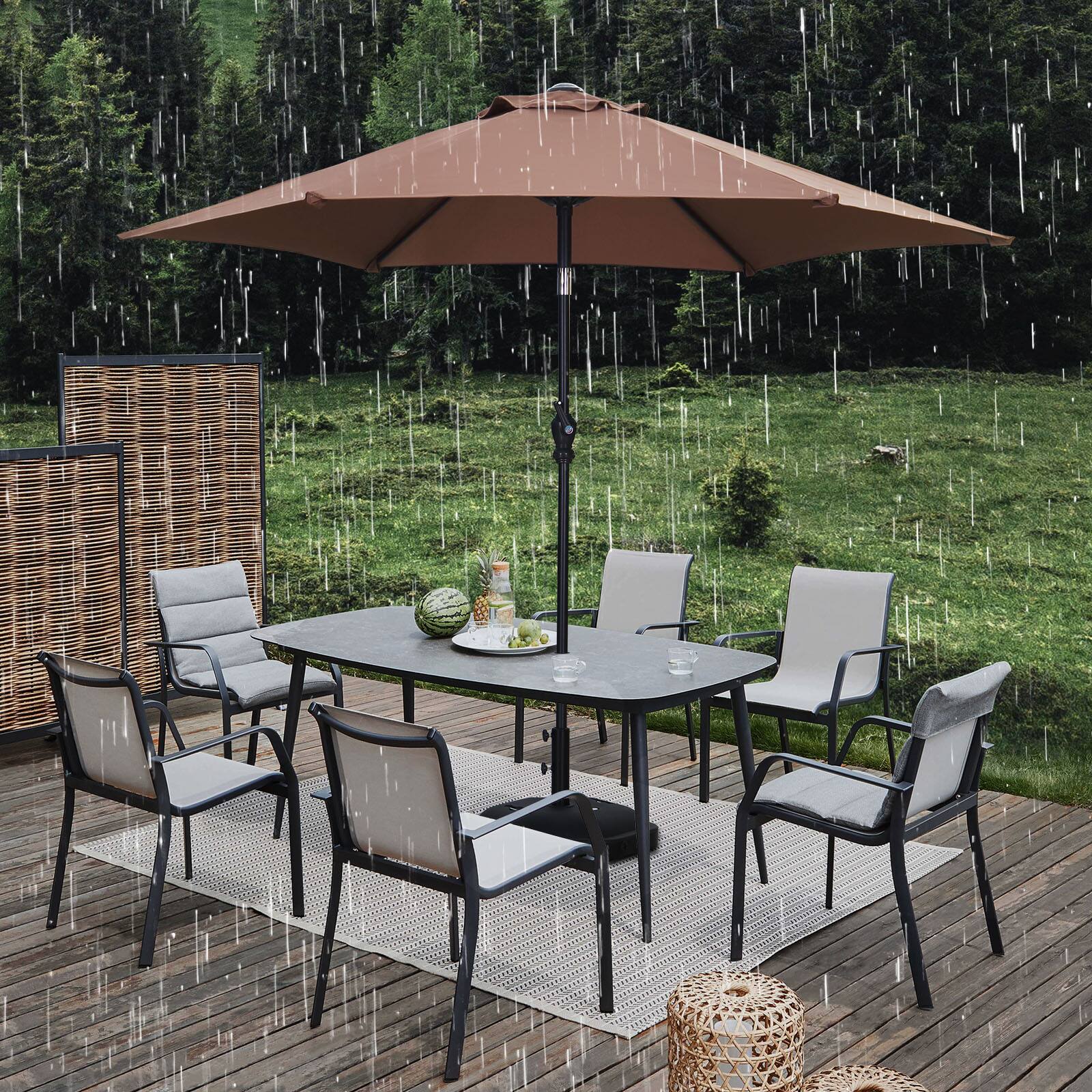 Alt View 4. Ainfox - Ainfox 7.5ft Patio Umbrella Outdoor Market Umbrella UV Protection Sturdy Frame W/Easy Crank - Coffee.