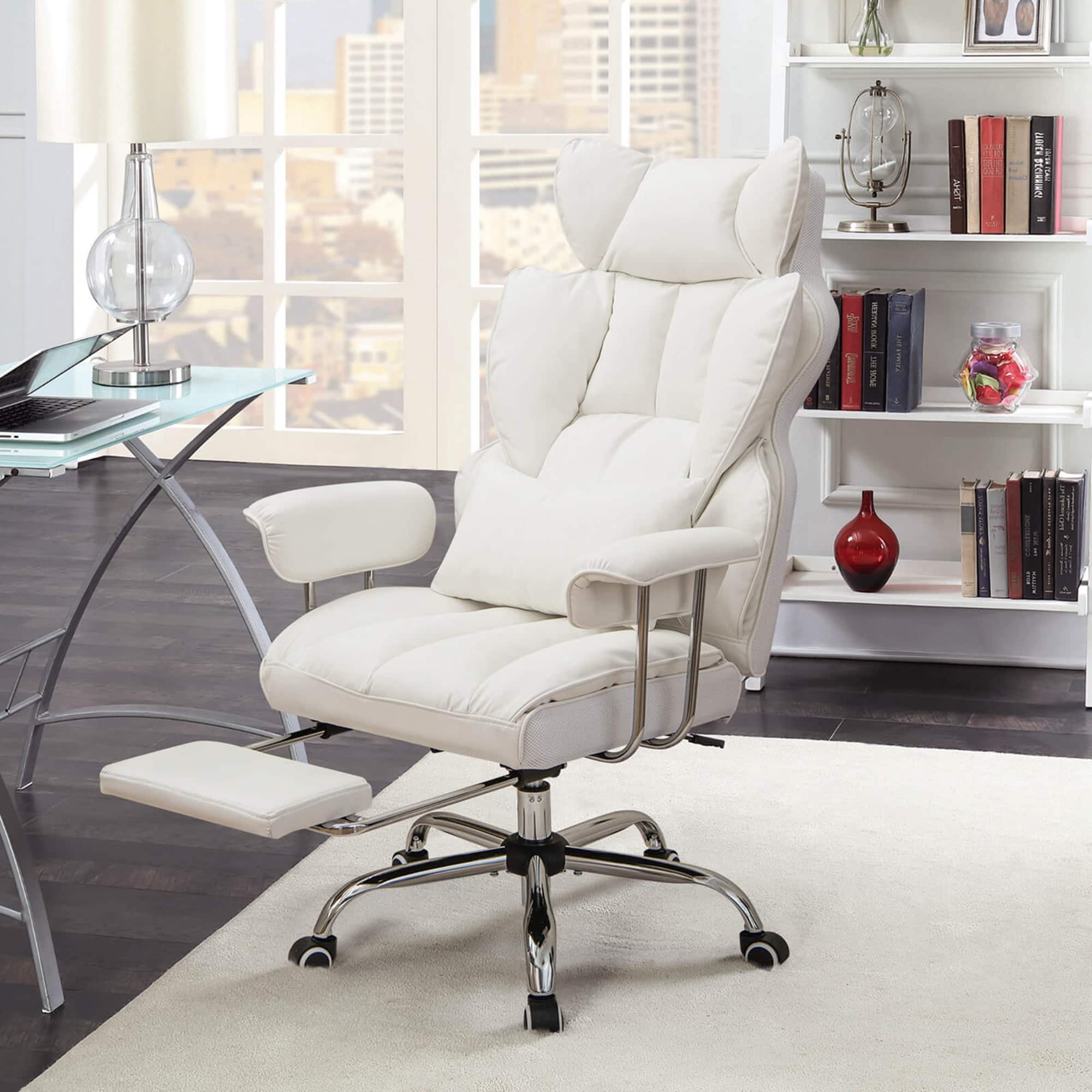 Alt View 11. Costway - Big and Tall Executive Office Chair with Footrest Lumbar Support - White.
