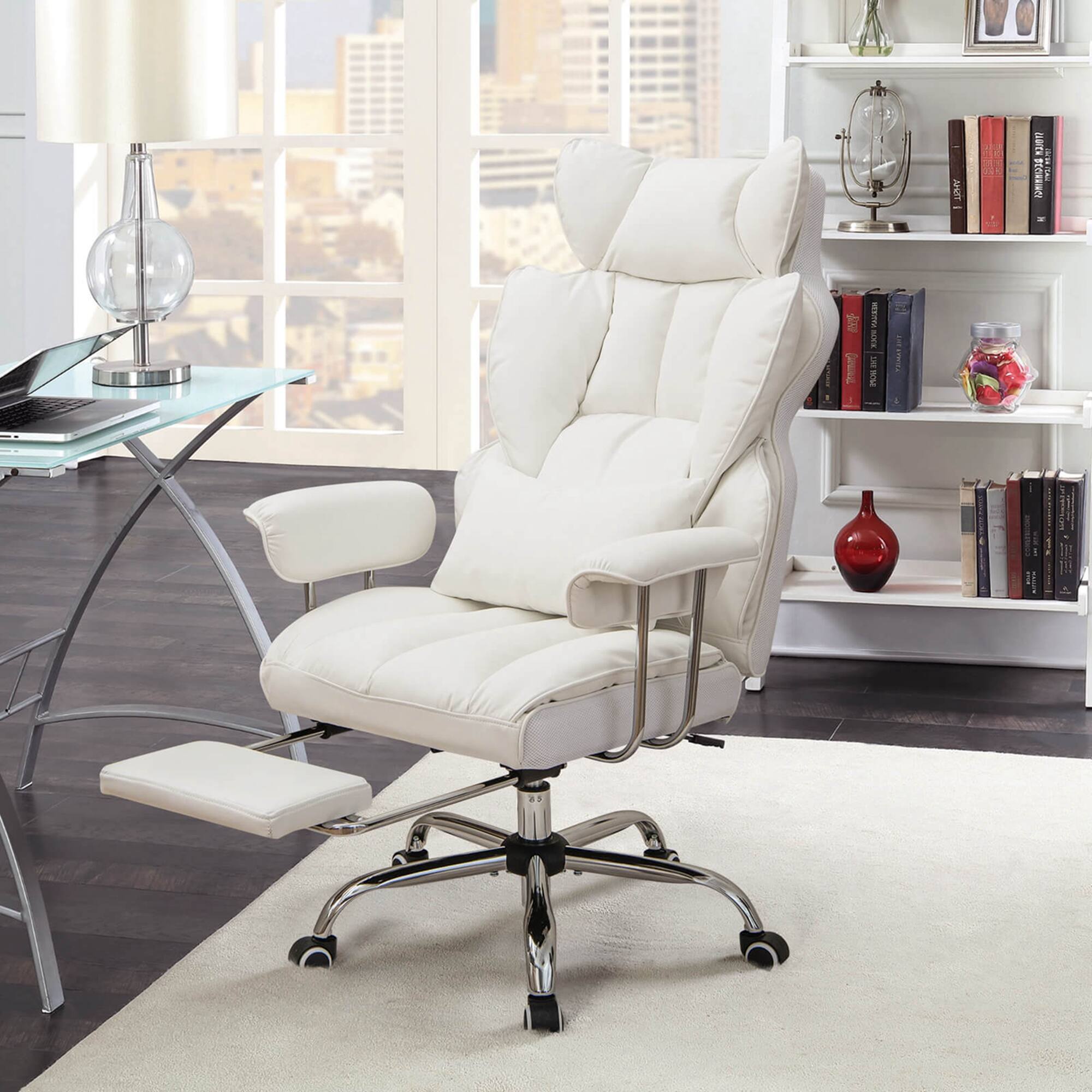 Alt View 11. Costway - Big and Tall Executive Office Chair with Footrest Lumbar Support - White.