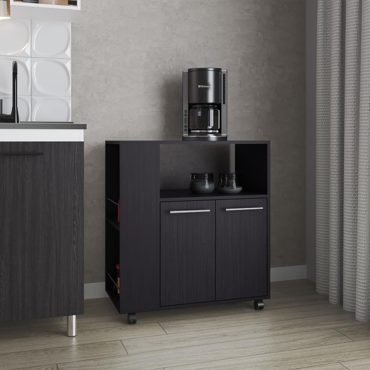 Loheer - Kitchen Cart with Microwave Shelf Small Rolling Kitchen Island 32.8" H - Wenge
