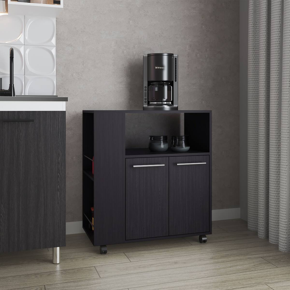 Front. Loheer - Loheer Wenge Kitchen Cart with Microwave Shelf Small Rolling Kitchen Island 32.8" H - Wenge.