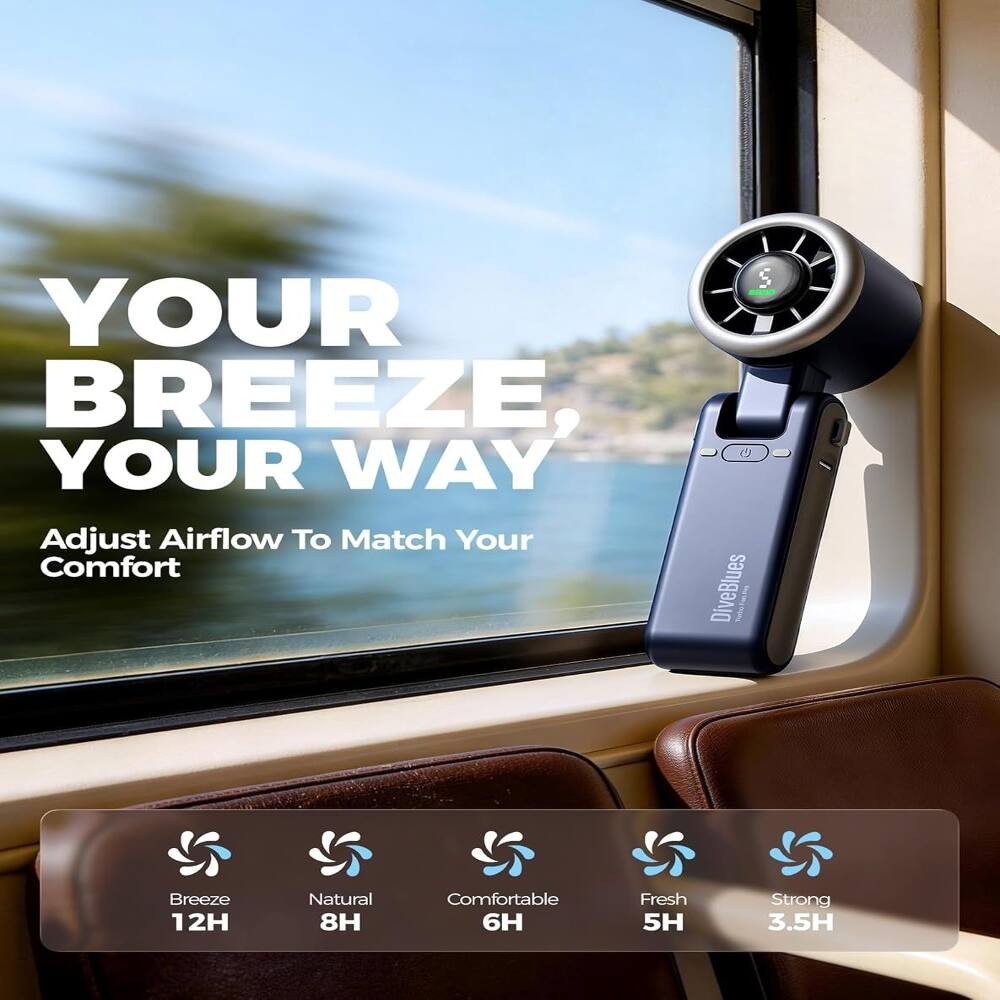 YOUR BREEZE, YOUR WAY  
Adjust Airflow To Match Your Comfort  
DiveBlues TatcTete Breeze  
12H Natural 8H Comfortable 6H Fresh 5H Strong 3.5H