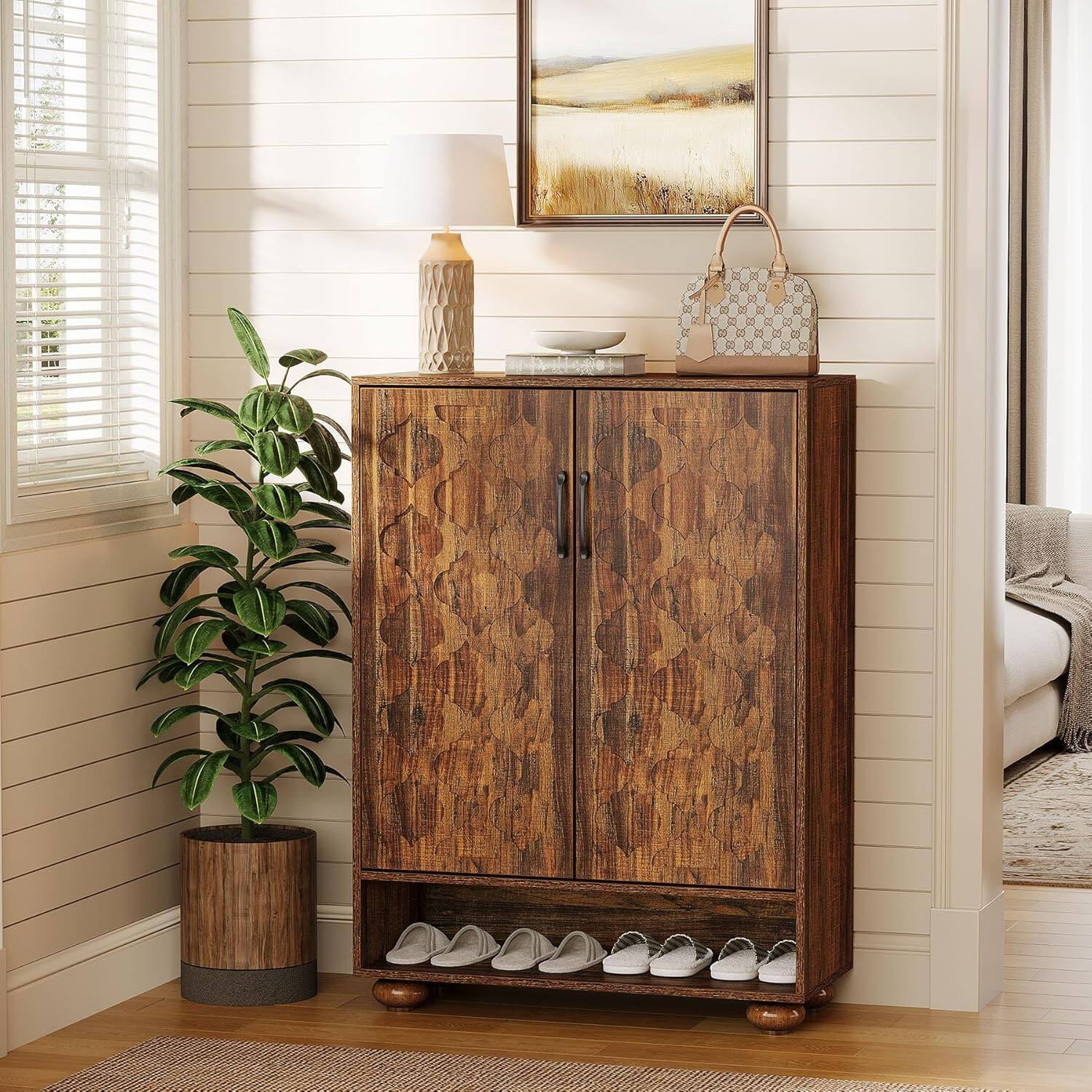 Alt View 4. Tribesigns - Office Storage Cabinet with Solid Wood Construction, for Everyday Organization in Workspaces and Office Reception Areas - Brown.