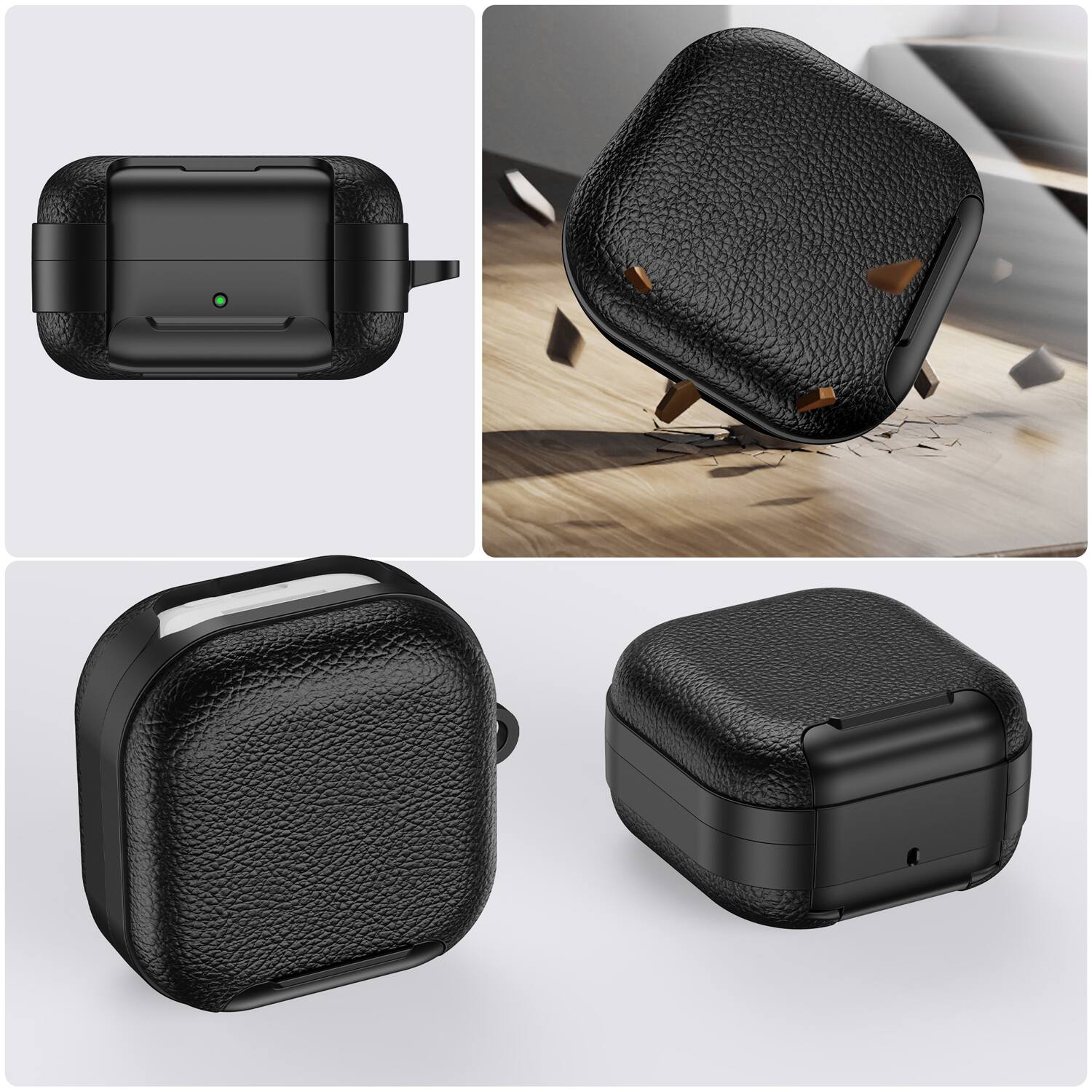 Angle. Dteck - Case for Samsung Galaxy Buds 4 / Buds 4 Pro with Phone Holder & Keychain,Leather Texture Earbuds Cover for Man Women - White Black.