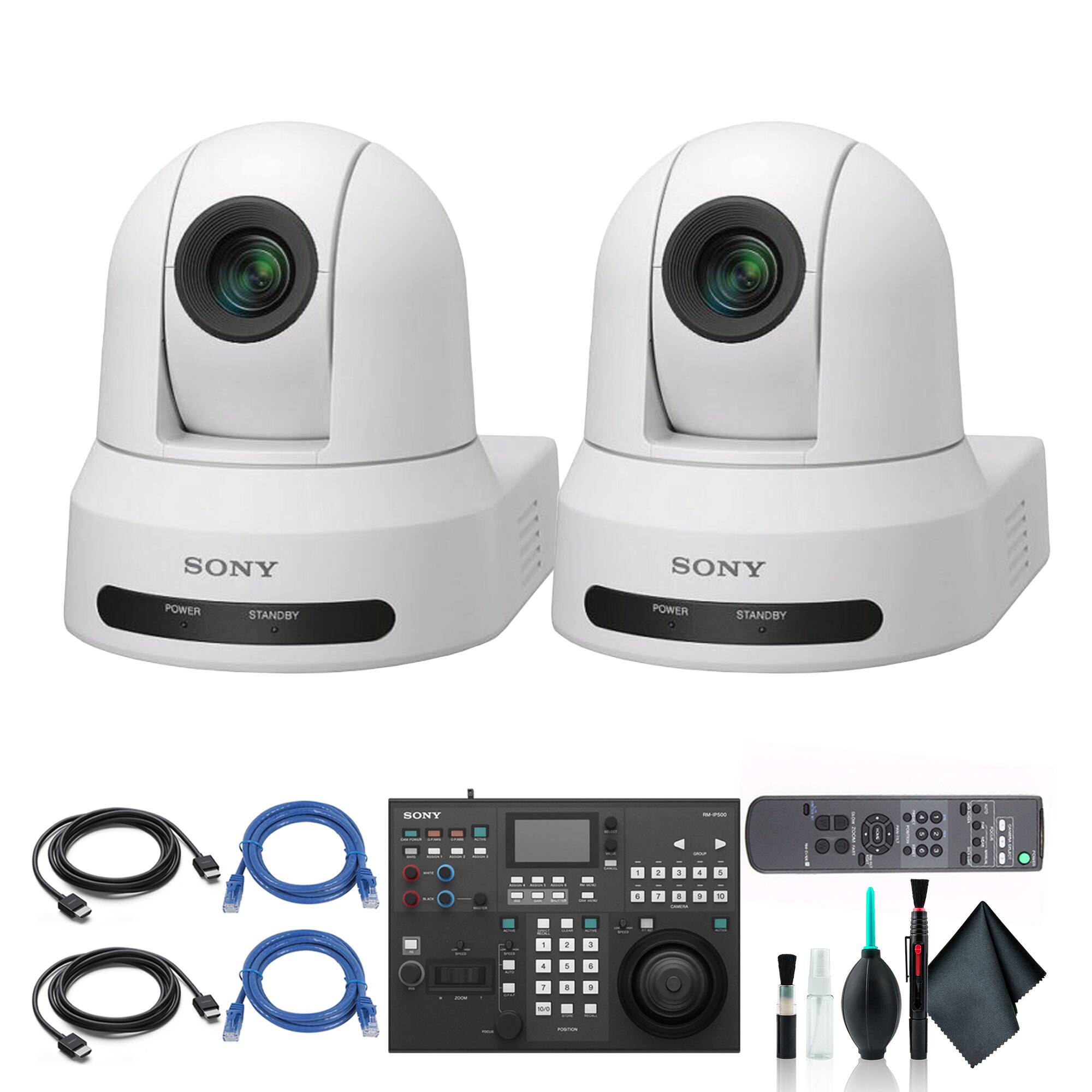 2x Sony SRG-X40UH PTZ Camera + RM-IP500/1 Remote Controller + Cables - White
