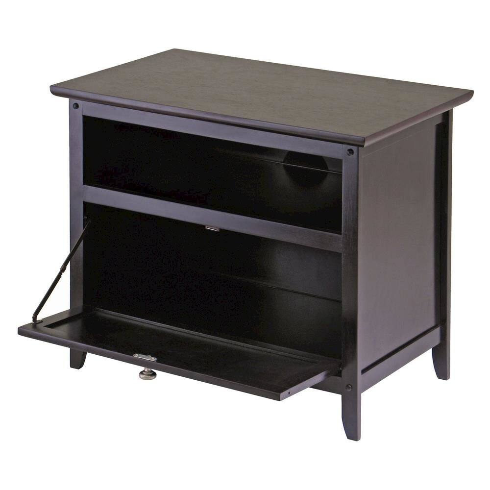 Alt View 3. FurniFact - Small Wooden TV Stand With Shelf And Pull Down Door For Living Room - Brown.