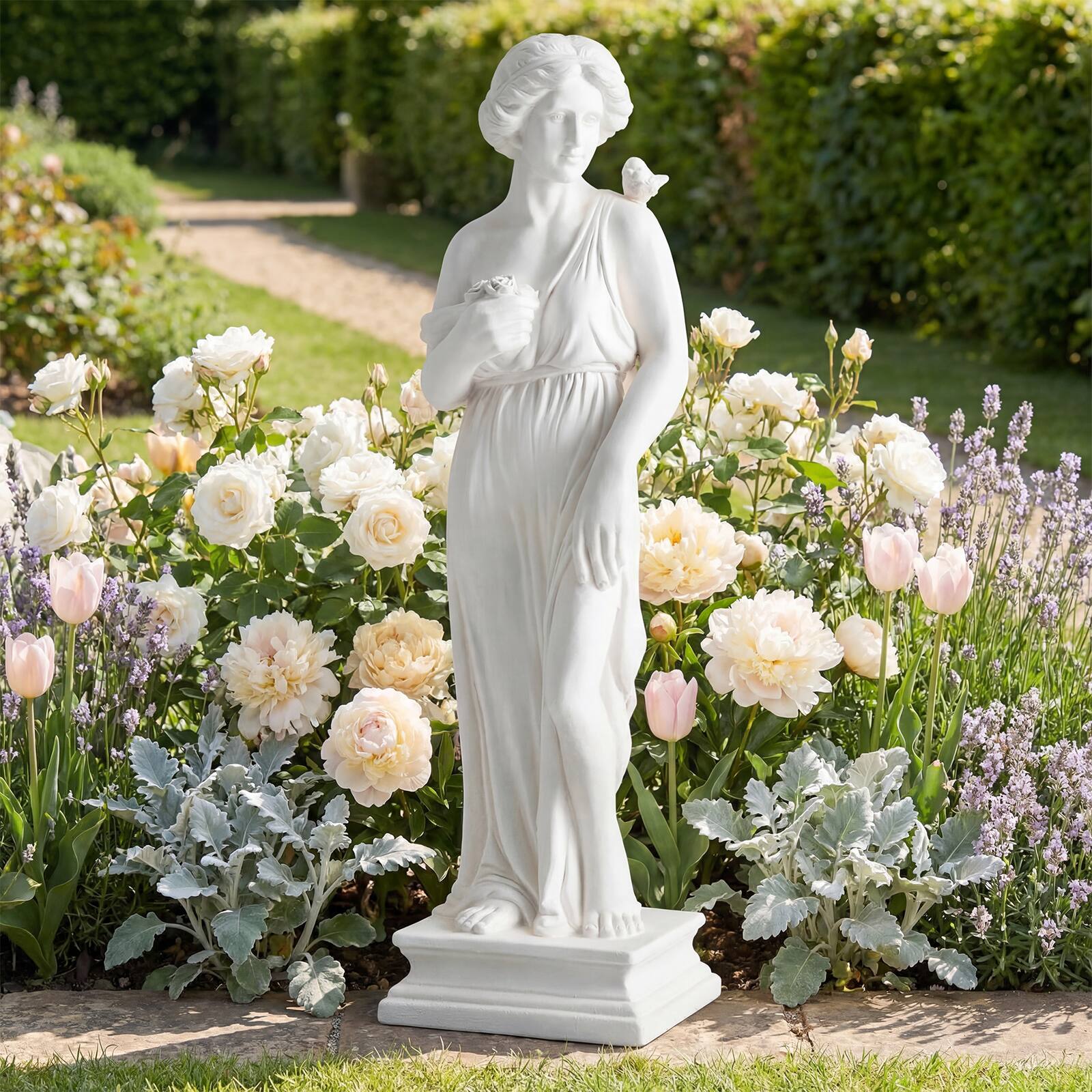 Alt View 3. Costway - Costway MgO Garden Goddess of Greek Mythology Sculpture with Antique Finish, Column Base - White.