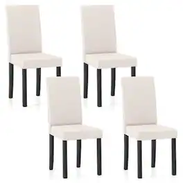 Costway - Dining Chair Set of 4 Fabric Upholstered Rubber Wood Legs Side Armless - Beige